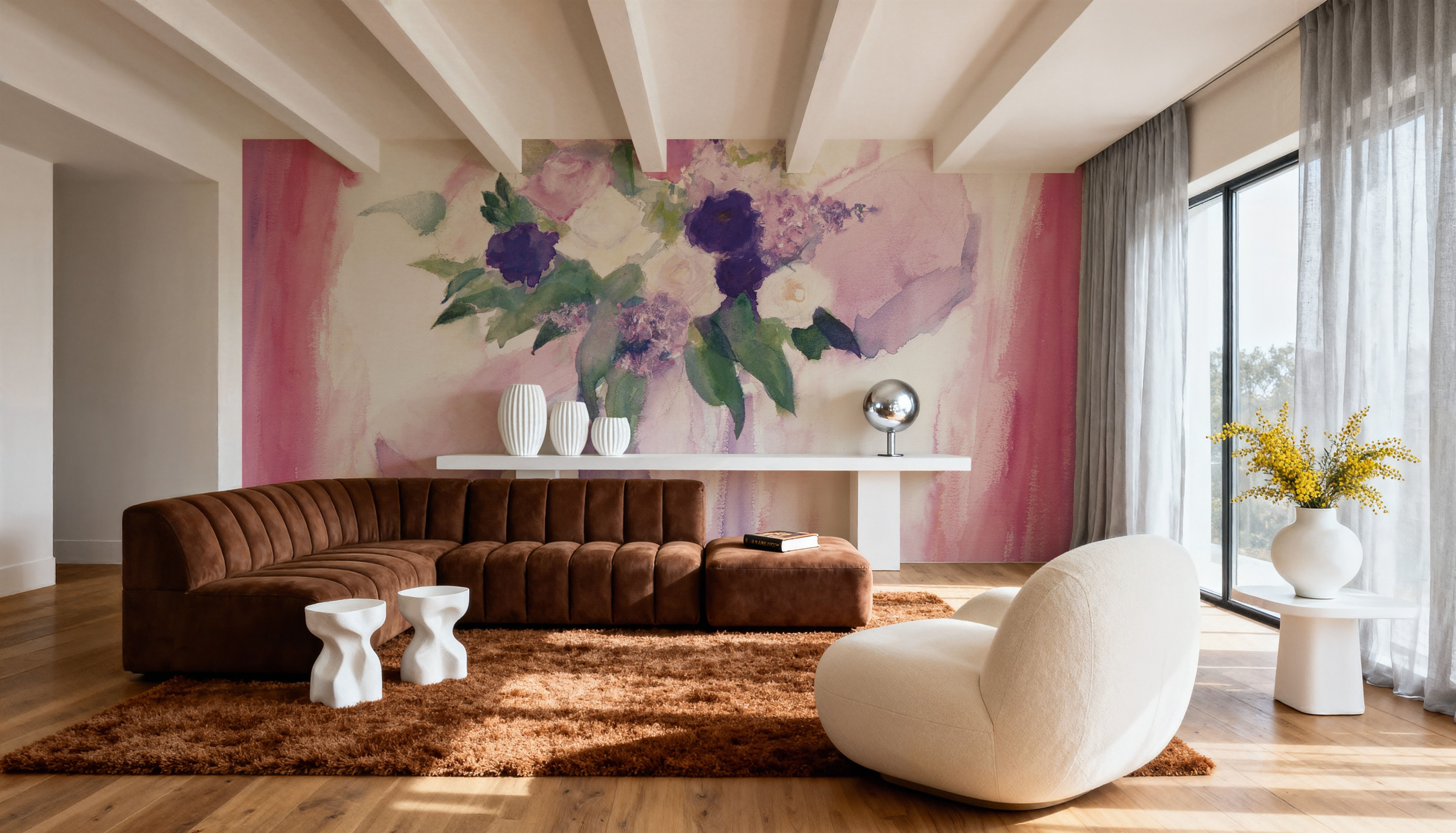 An Arrangement of Pink Flowers, Wallpaper