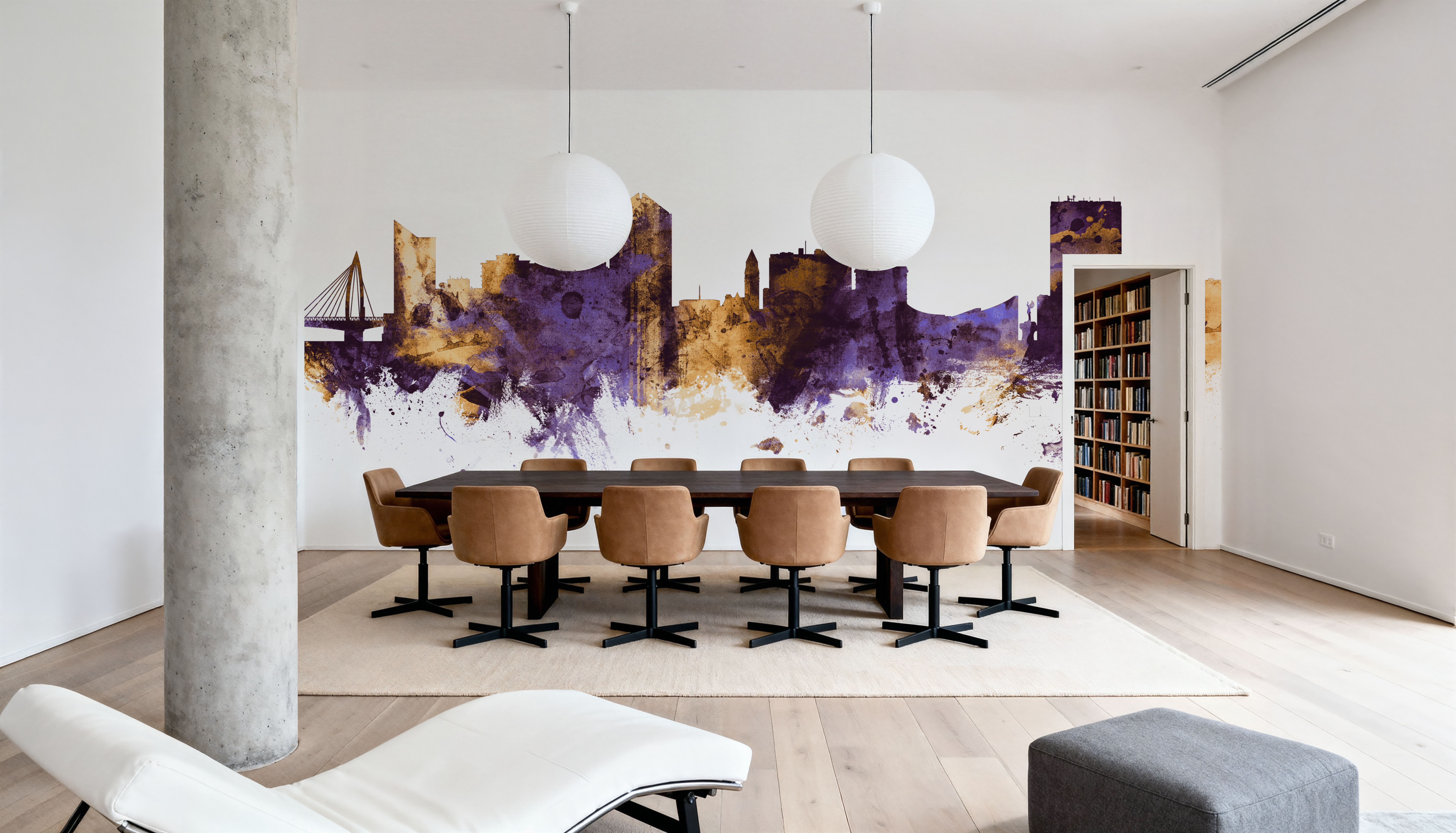 Wichita Kansas Skyline Purple & Gold, Wallpaper