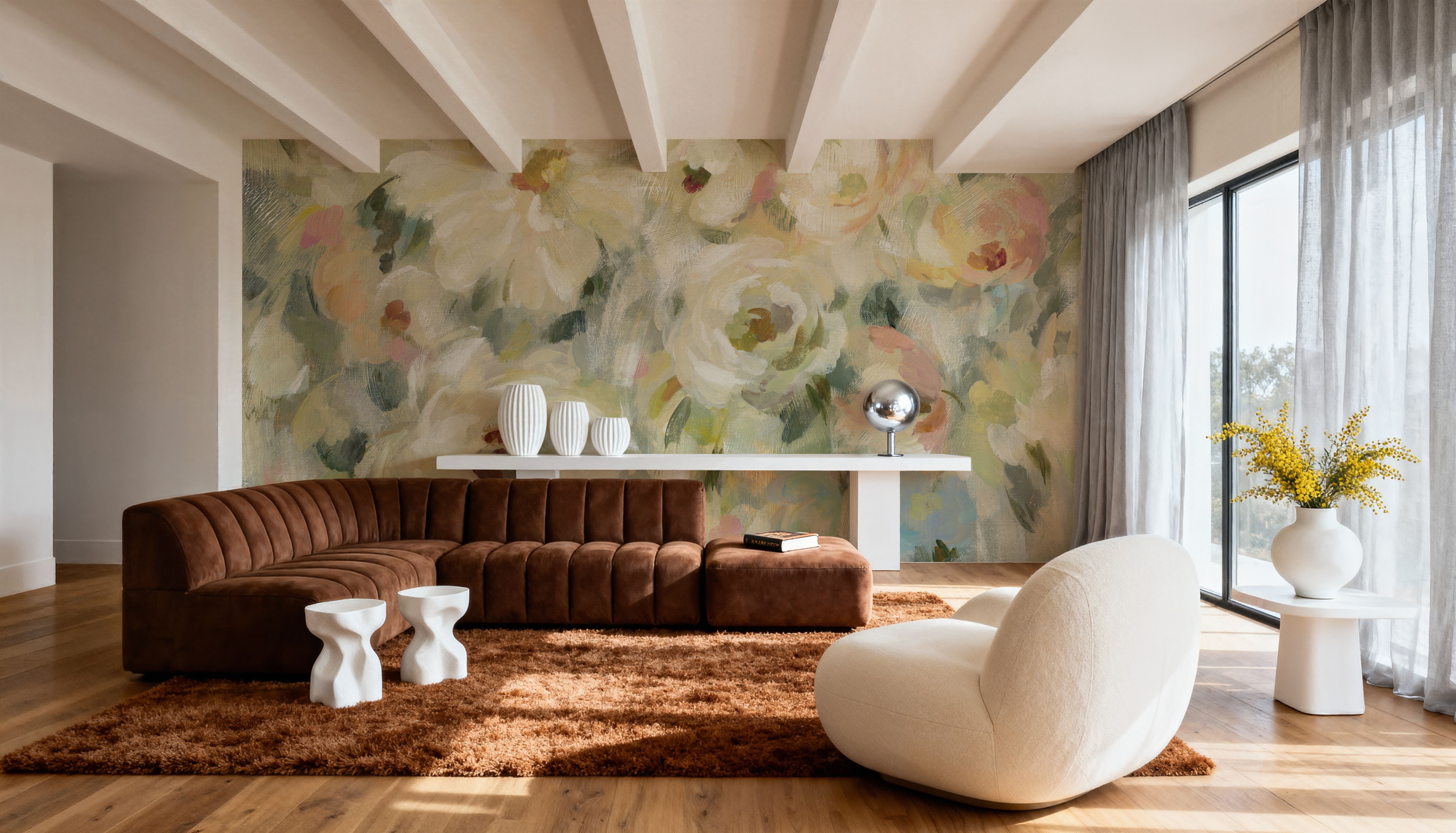 Expressive Pale Floral on Canvas, Wallpaper