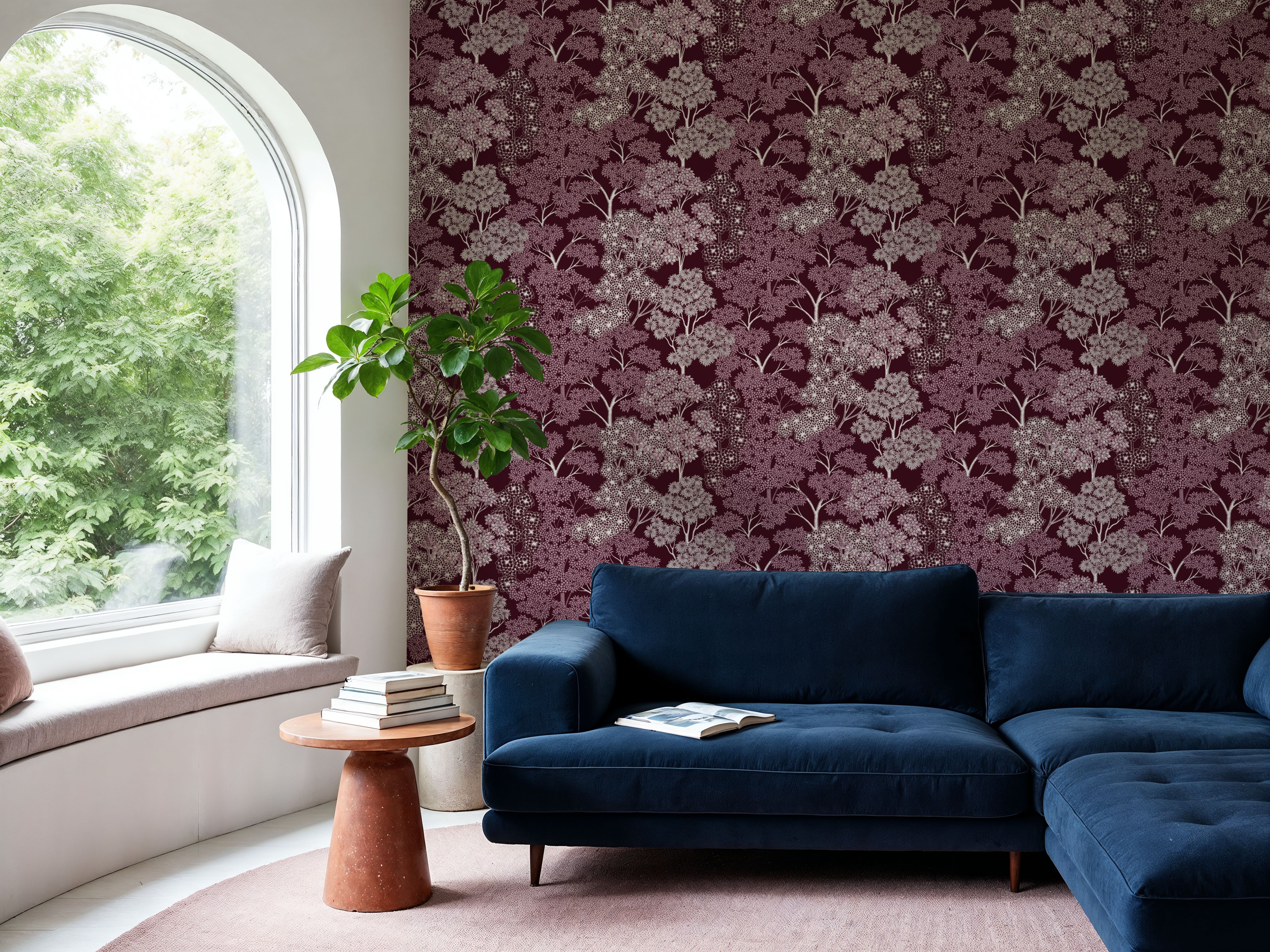 Overleaf Woodland Pattern, Burgundy