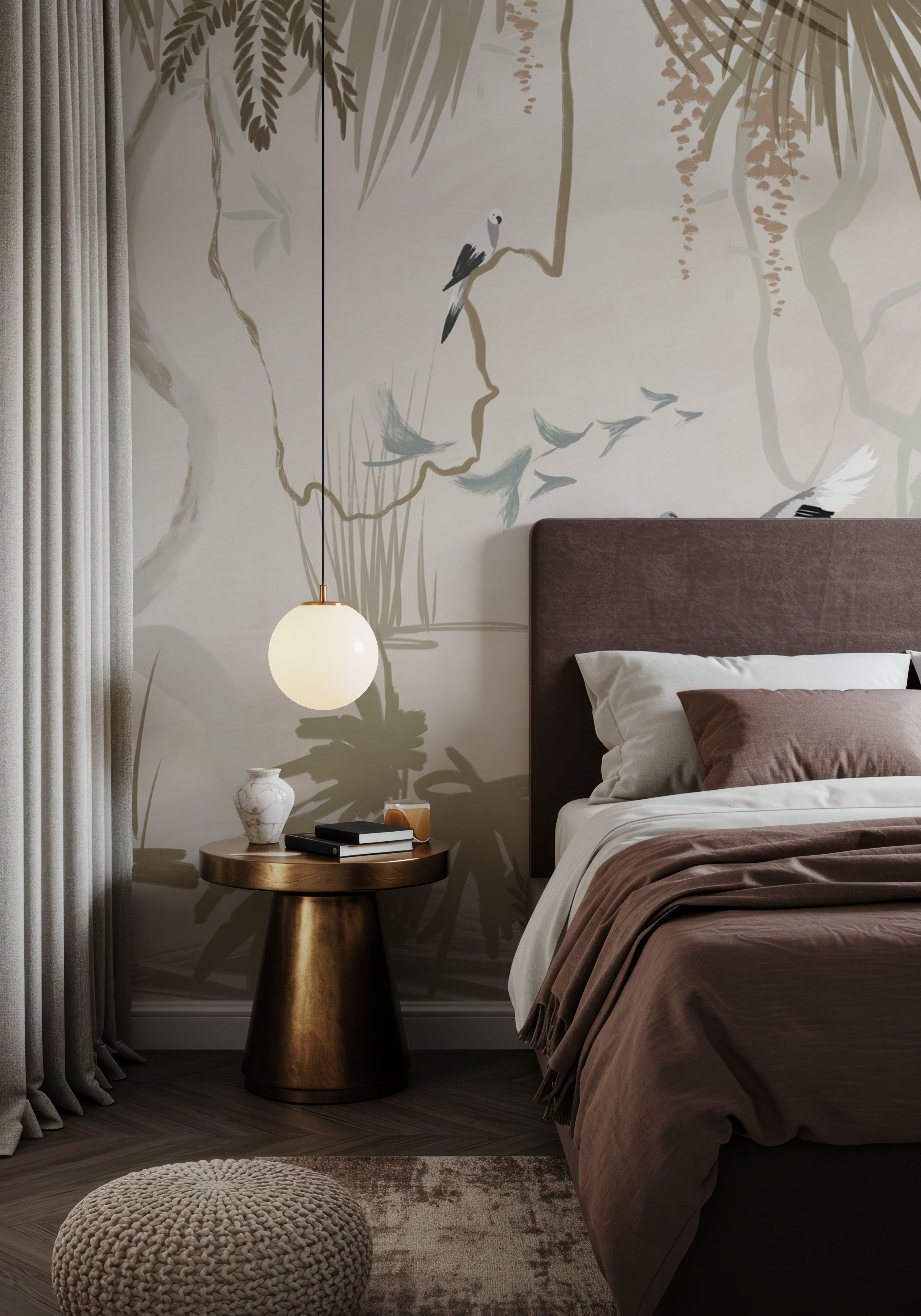 Painted Herons Scenery, Beige