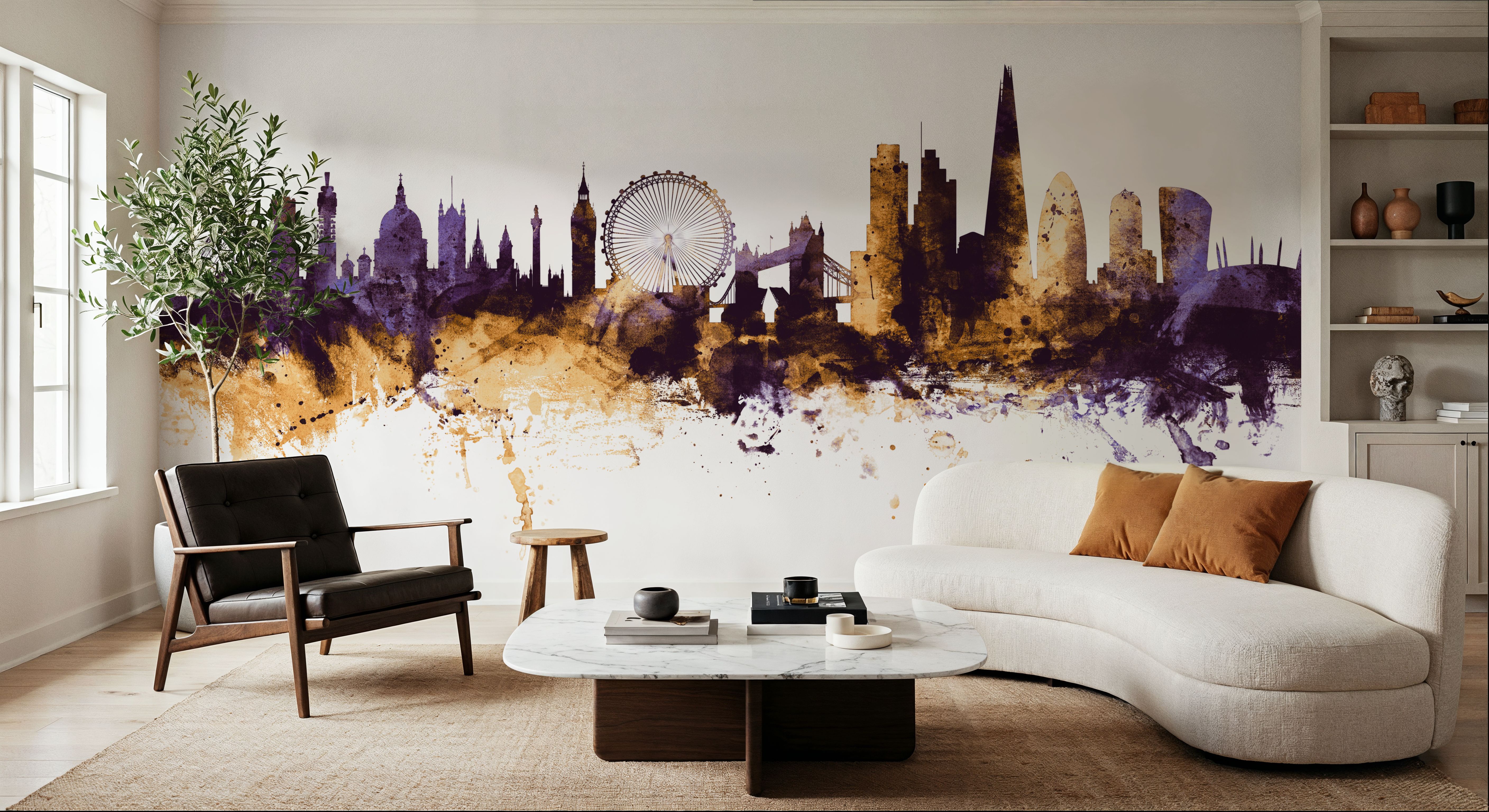 London Skyline Purple & Gold