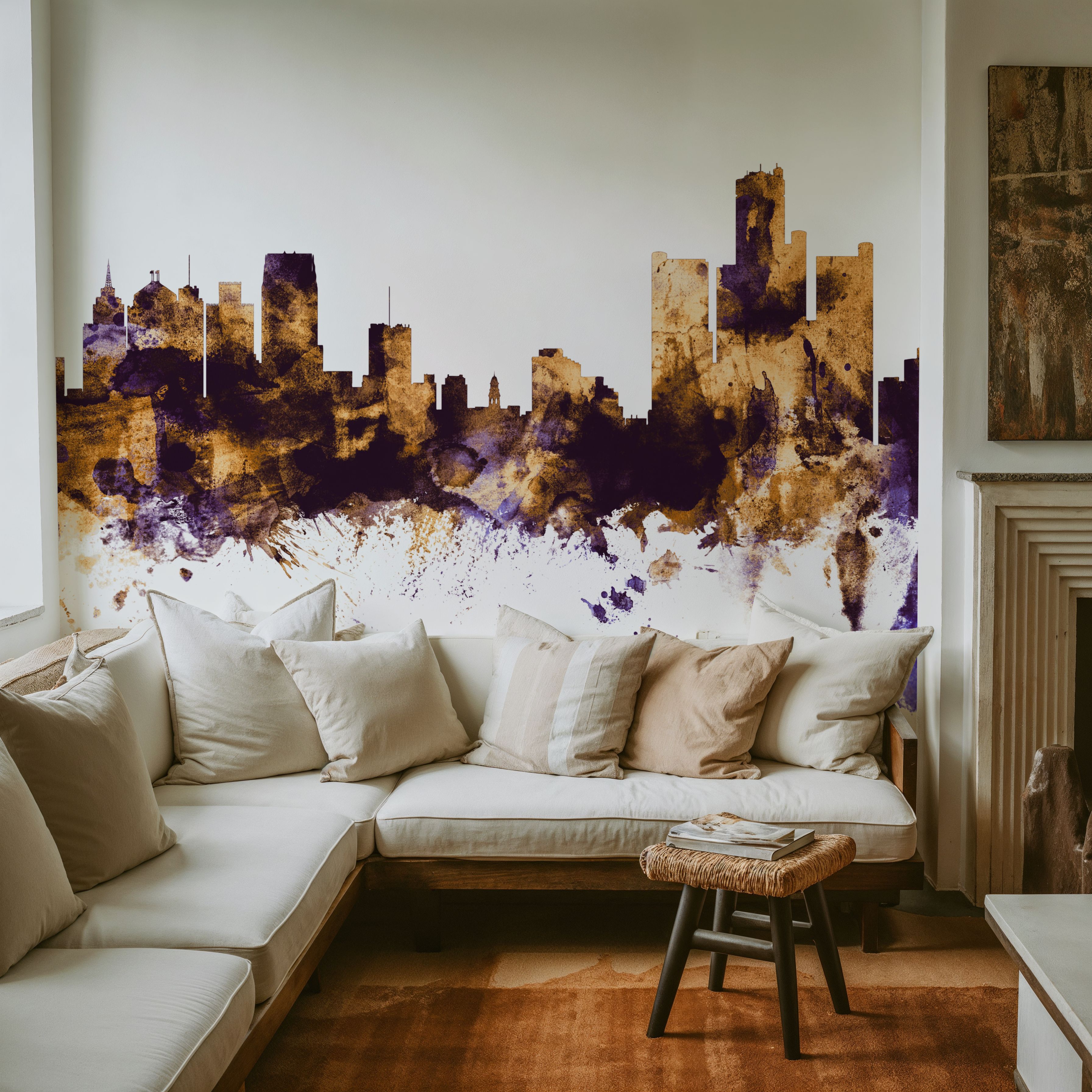 Detroit Michigan Skyline Purple & Gold