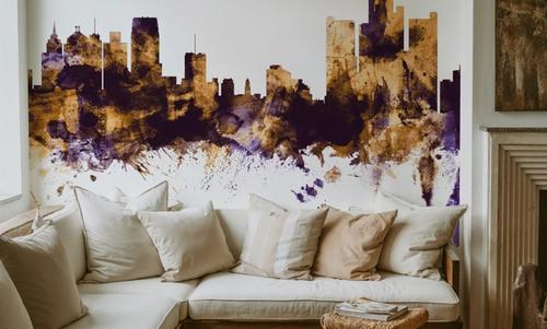 Detroit Michigan Skyline Purple & Gold