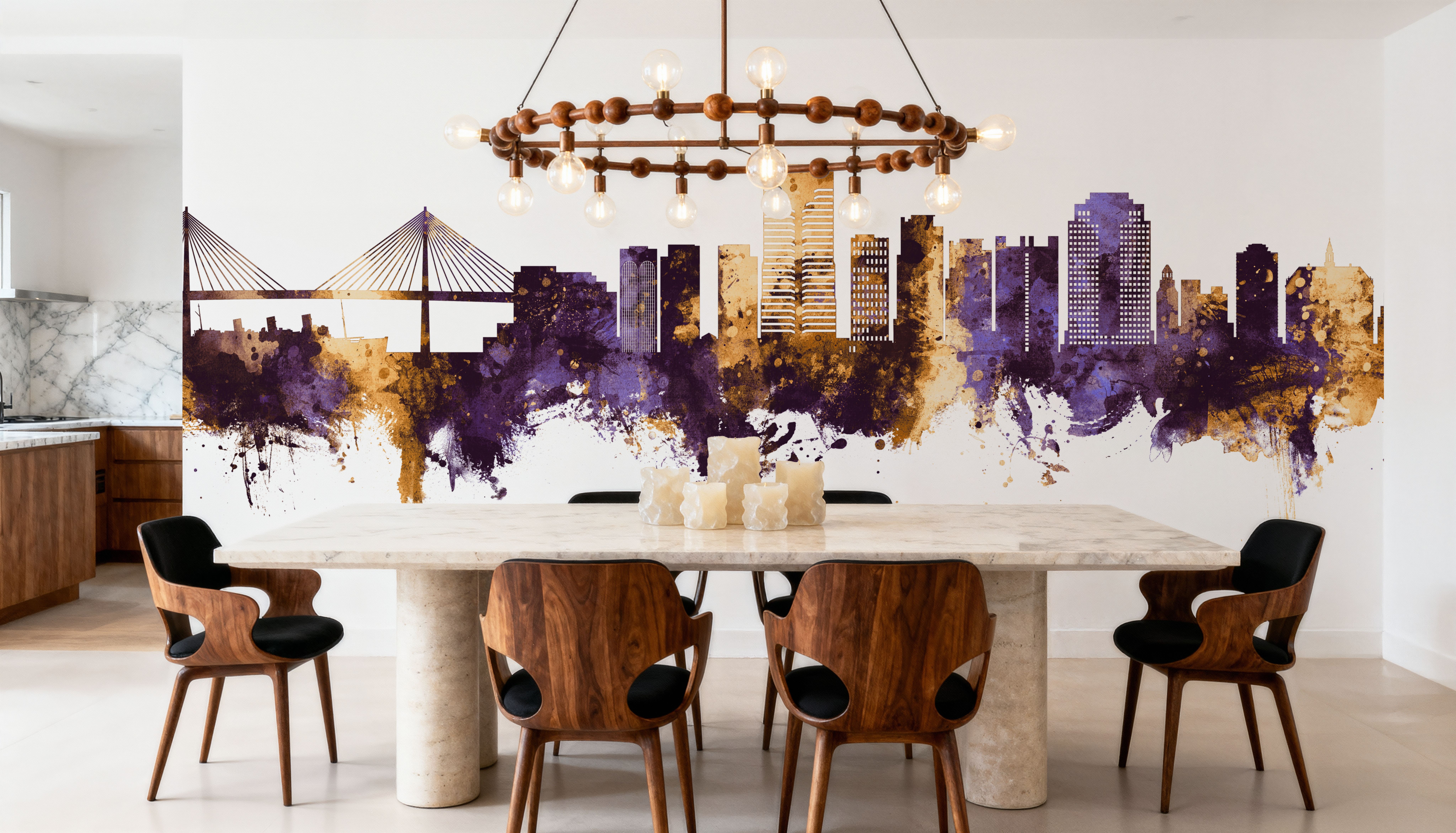 Long Beach California Skyline Purple & Gold, Wallpaper