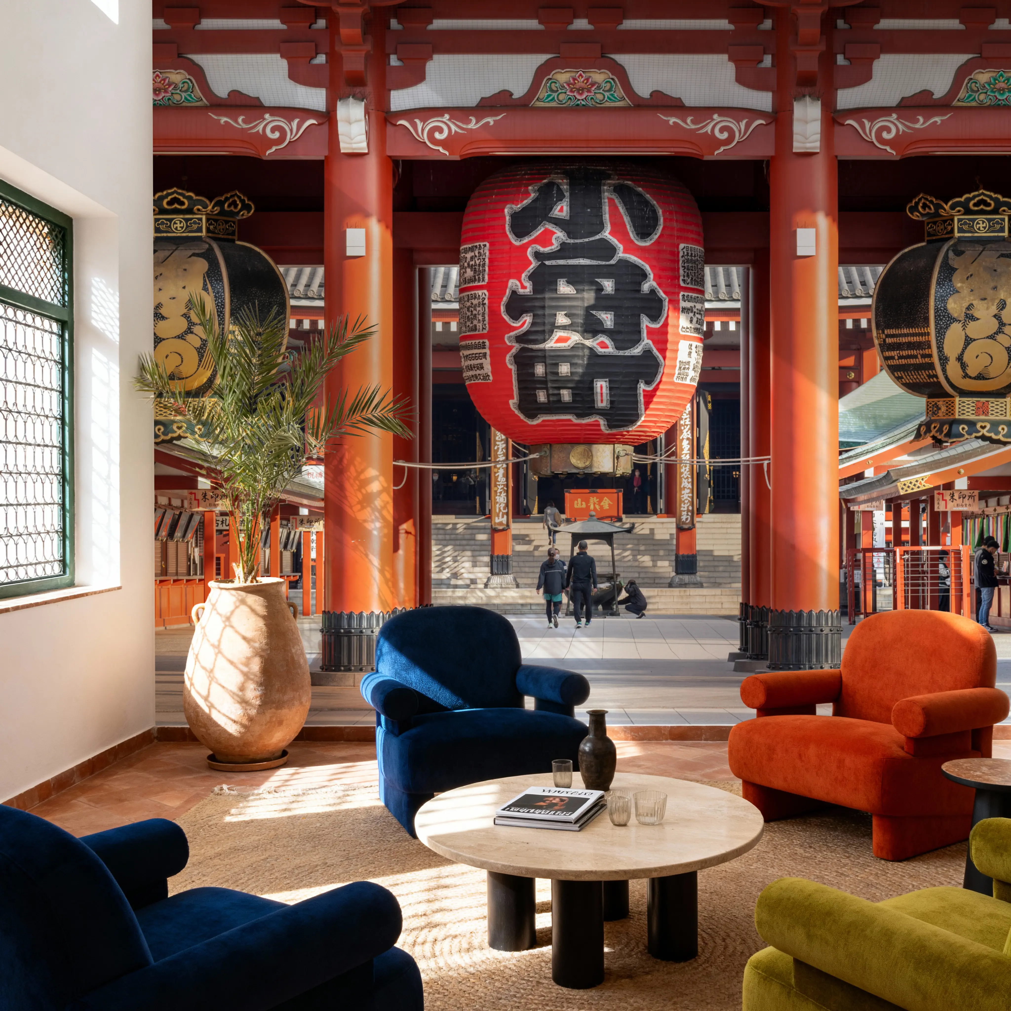 Fotobehang - Hōzōmon Gate - Architectuur Bezienswaardigheden & Reizen Mural - Rood - Woonkamer - Wallism België - Zelfklevend of Vliesbehang