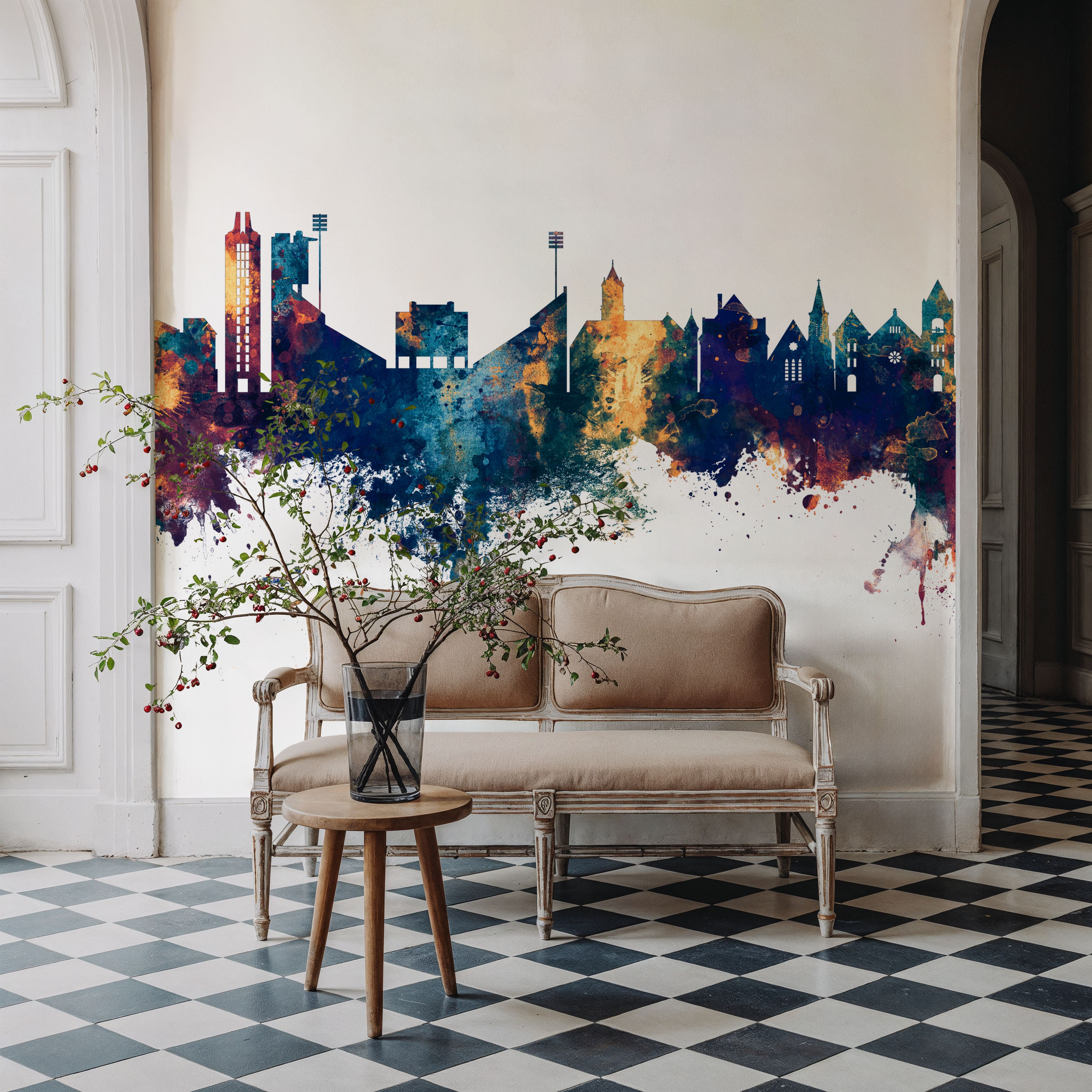 Lawrence Kansas Skyline Blue & Bronze