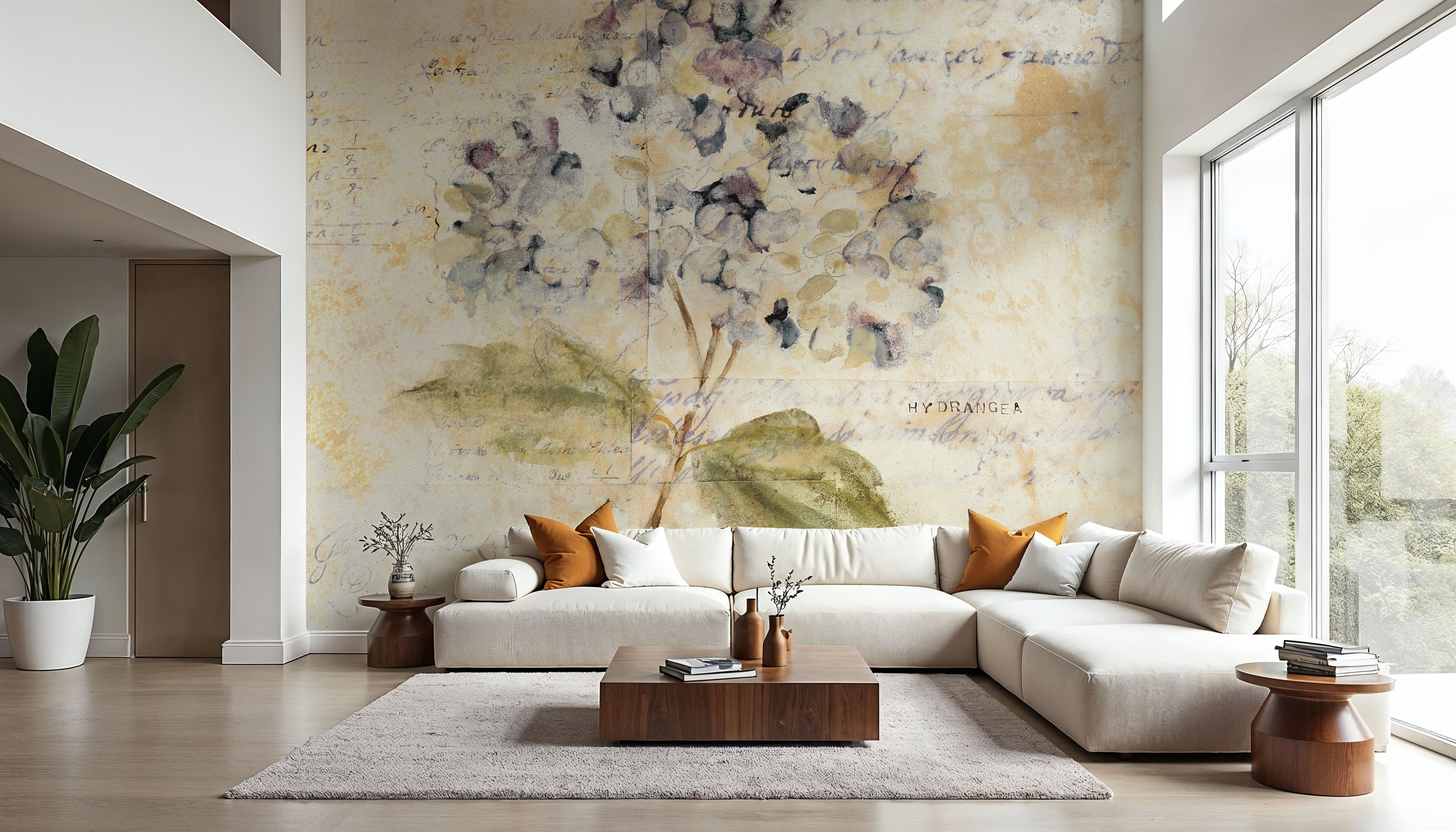 White Wash Hydrangea wallpaper mural 100% PVC-free and non-toxic