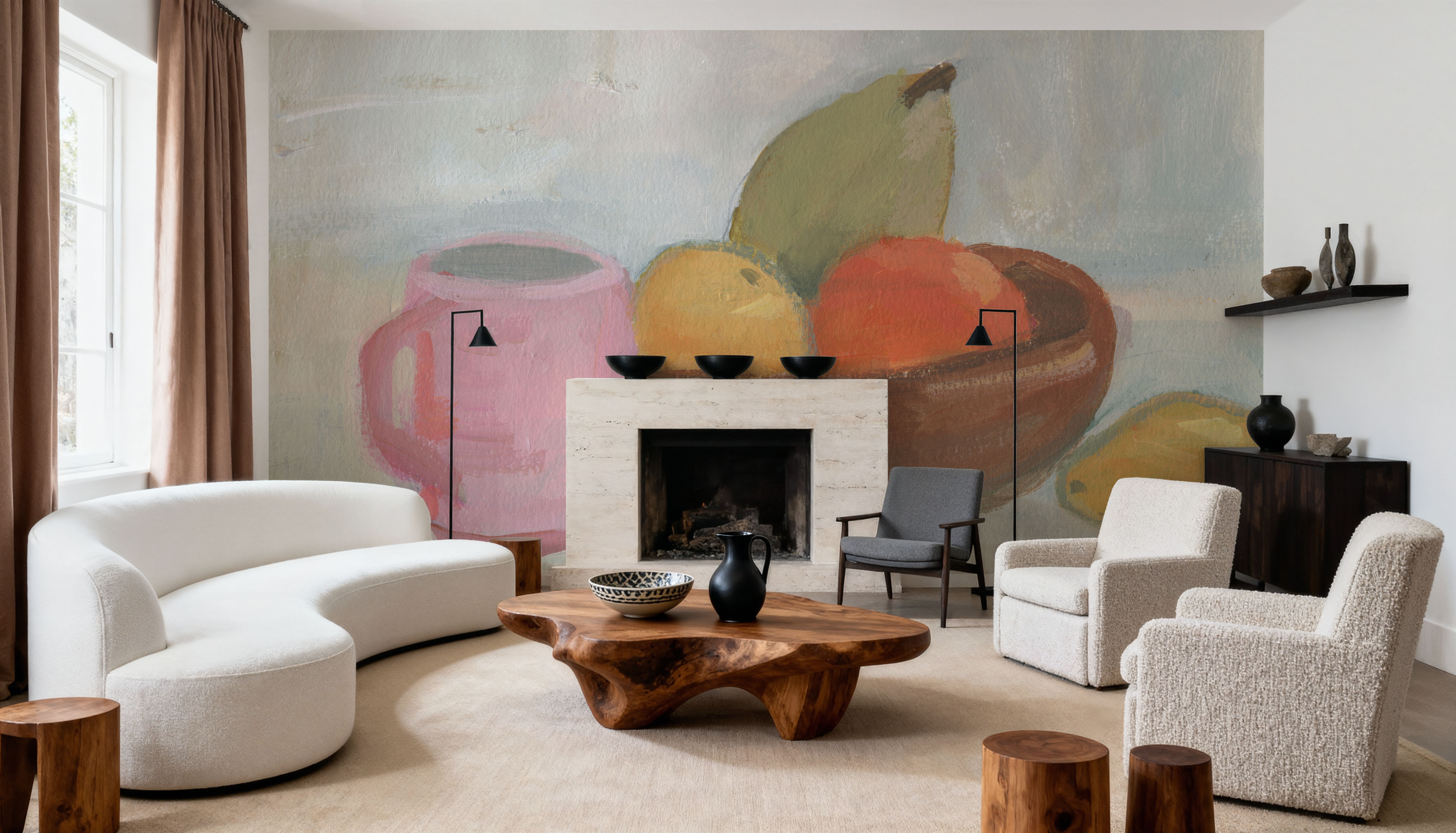 Pink Cup with Wooden Bowl