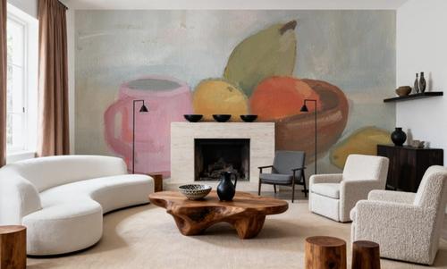 Pink Cup with Wooden Bowl