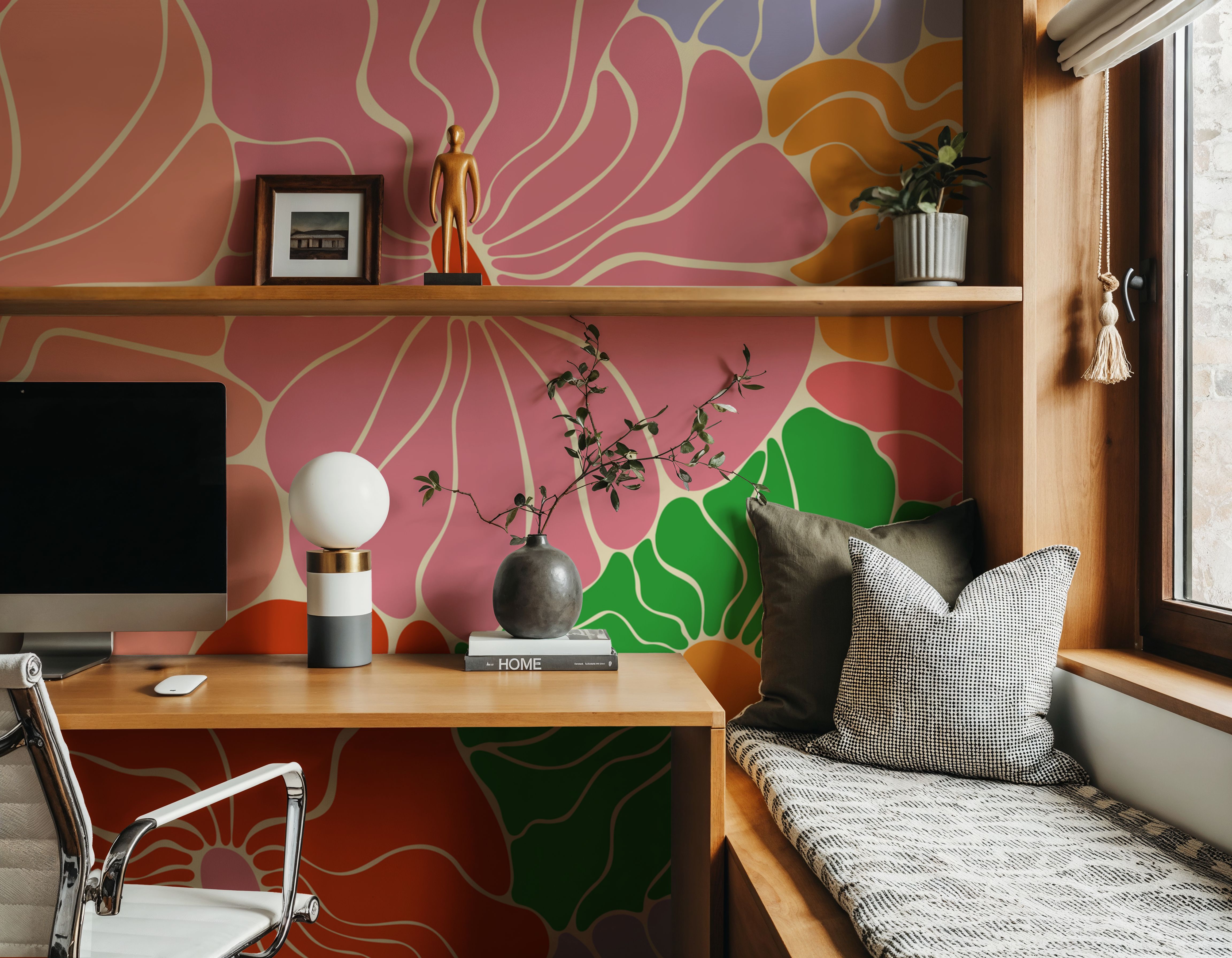 Cool Fluid Flowers Mural, Bright Multi