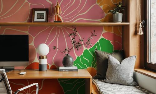 Cool Fluid Flowers Mural, Bright Multi