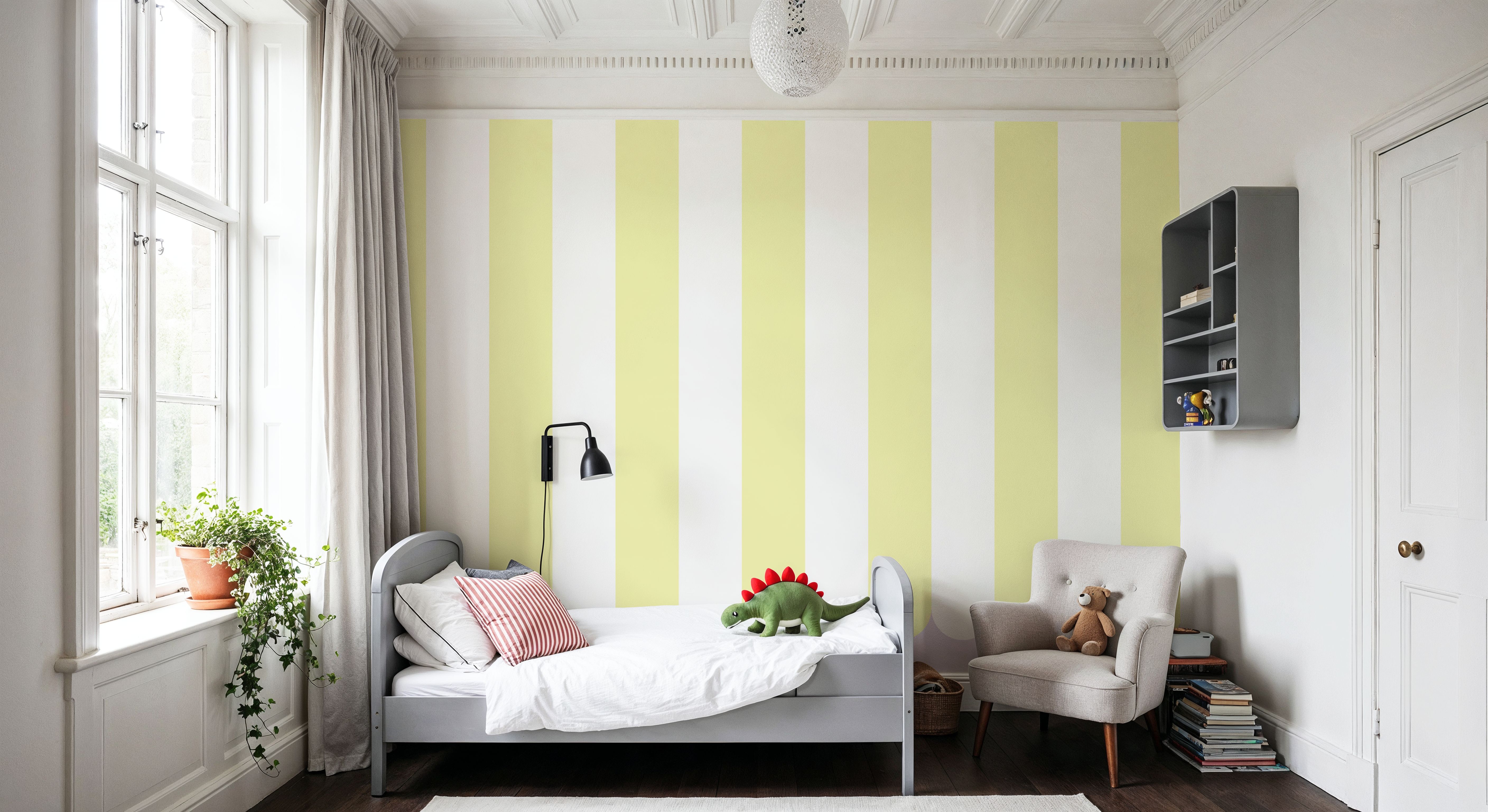 Scalloped Circus Stripes, Yellow, Wallpaper