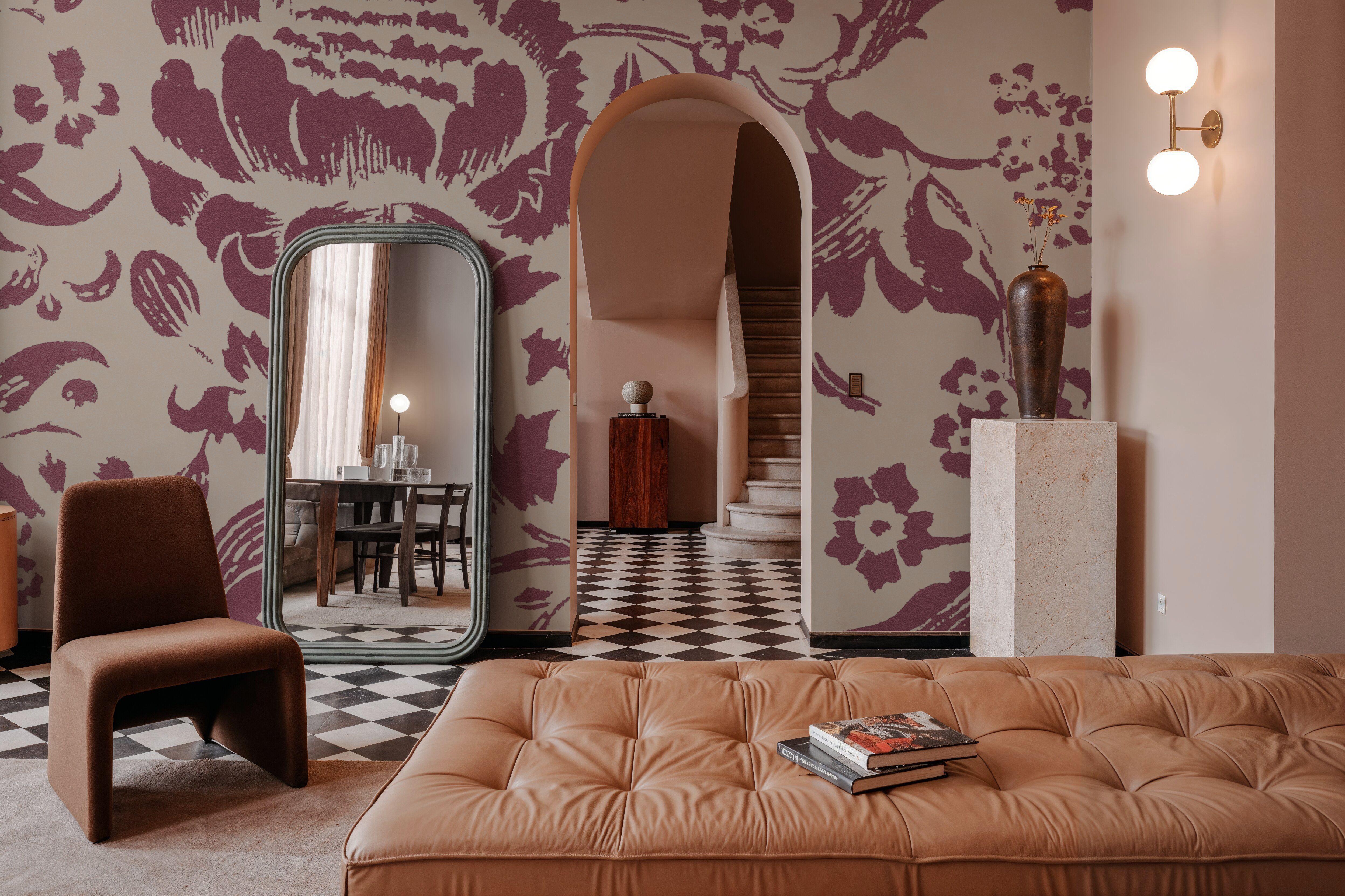 Floral Toile I Berry, Papel pintado