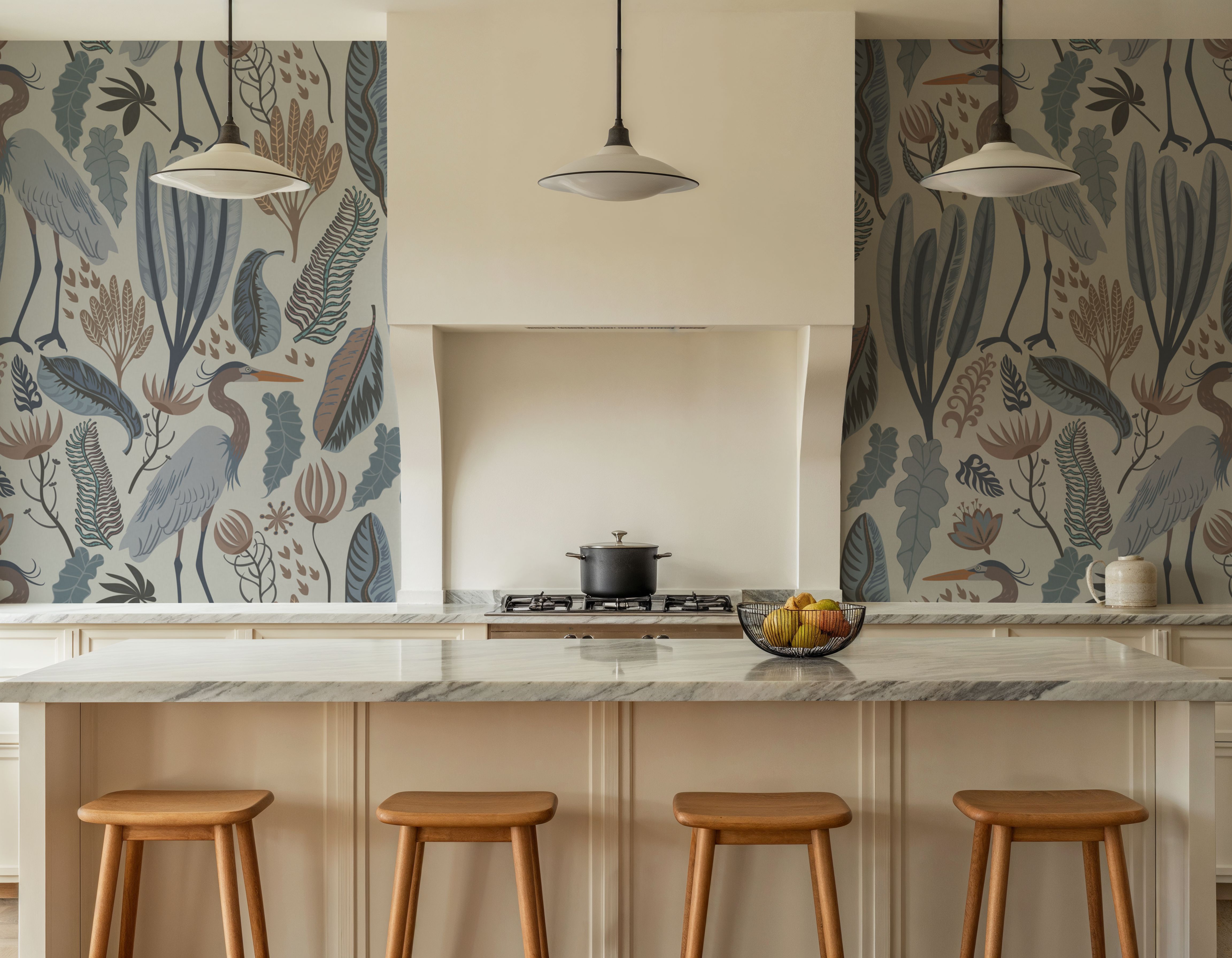 Heron & Plants Blue Cream