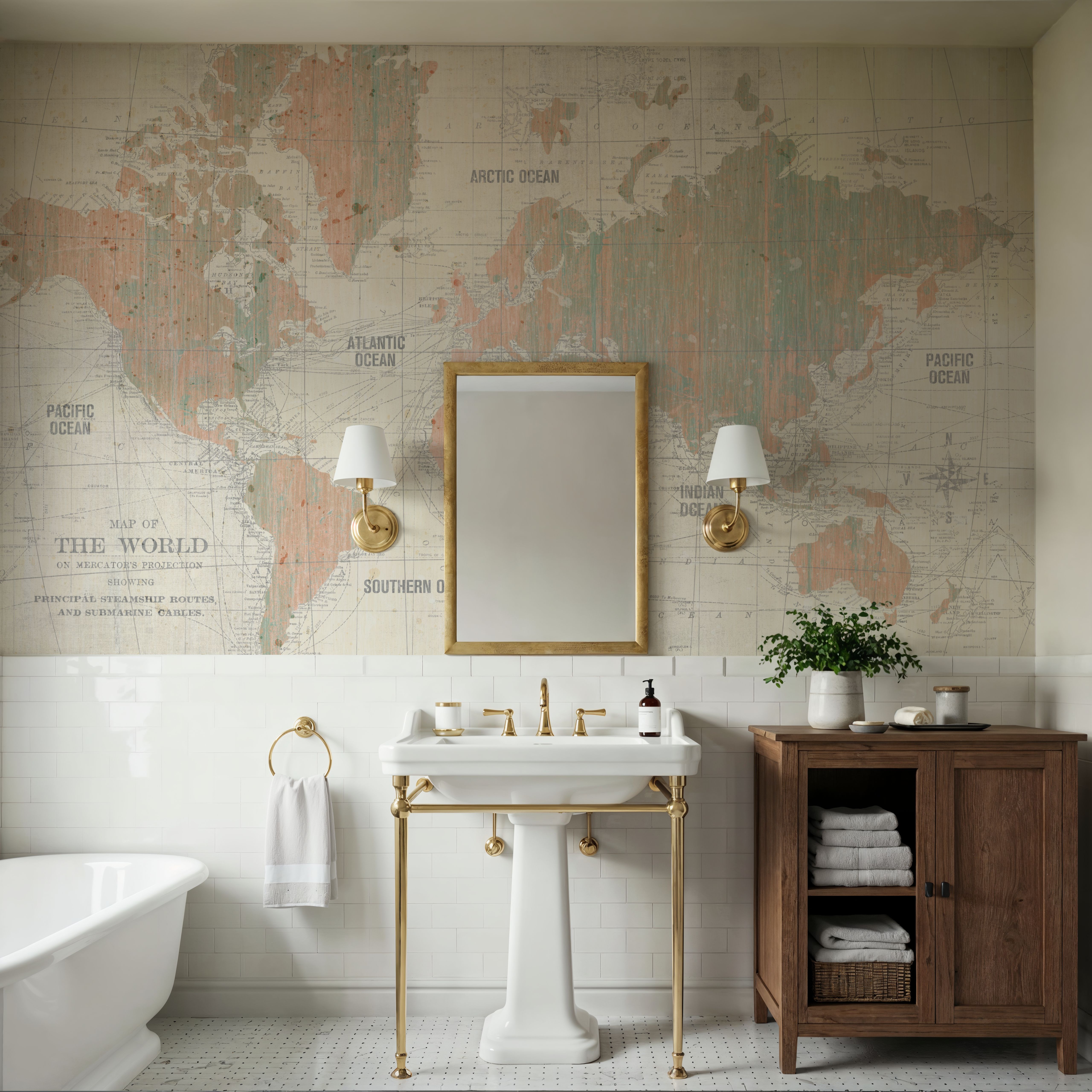 Old World Map Blush and Mint