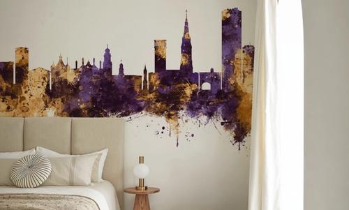 Leicester England Skyline Purple & Gold