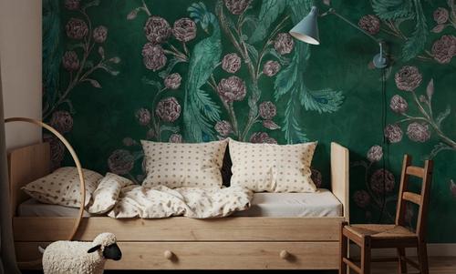 Peacock and Peony Chinoiserie Bottle Green