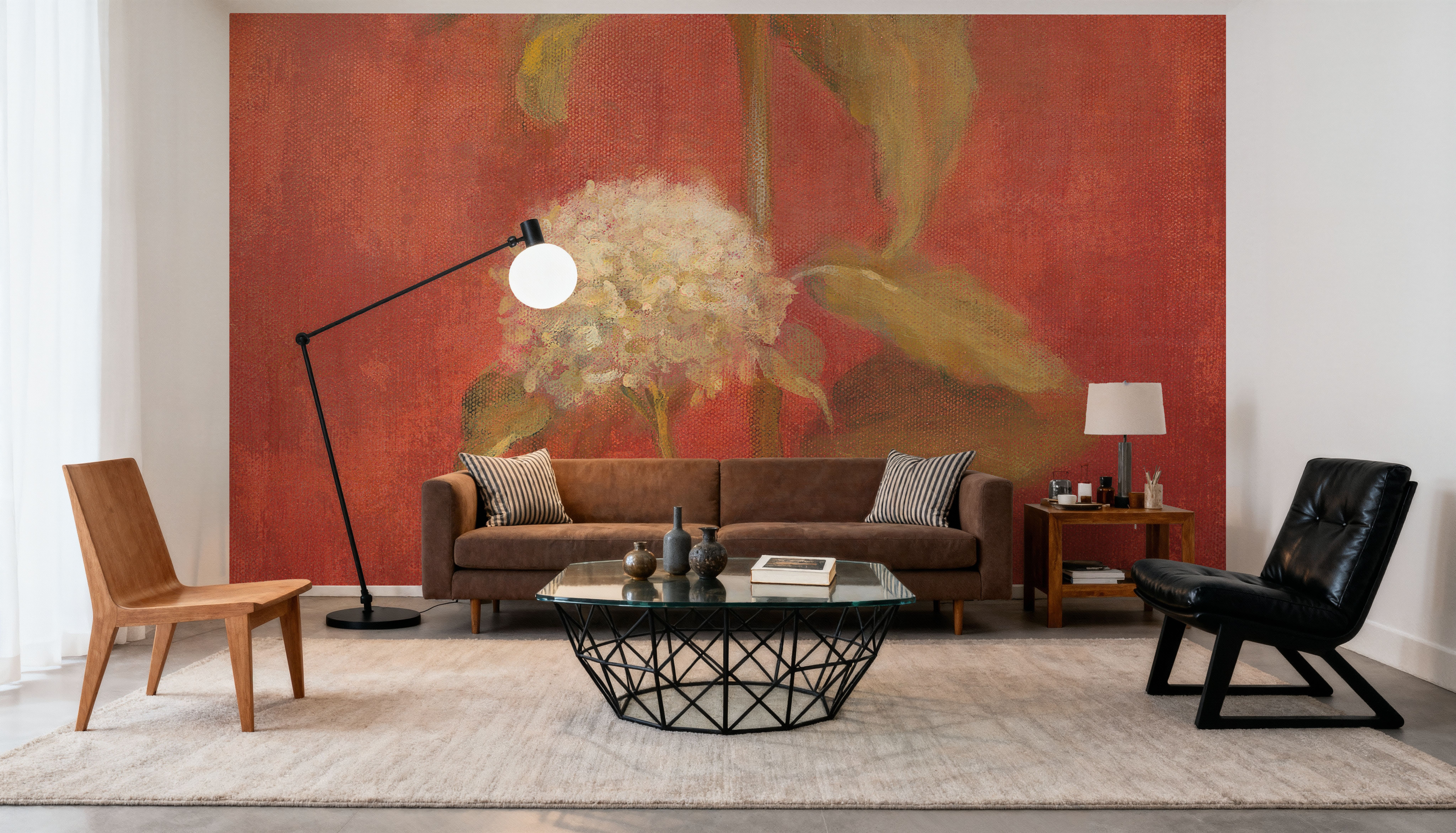 White Hydrangea on Red