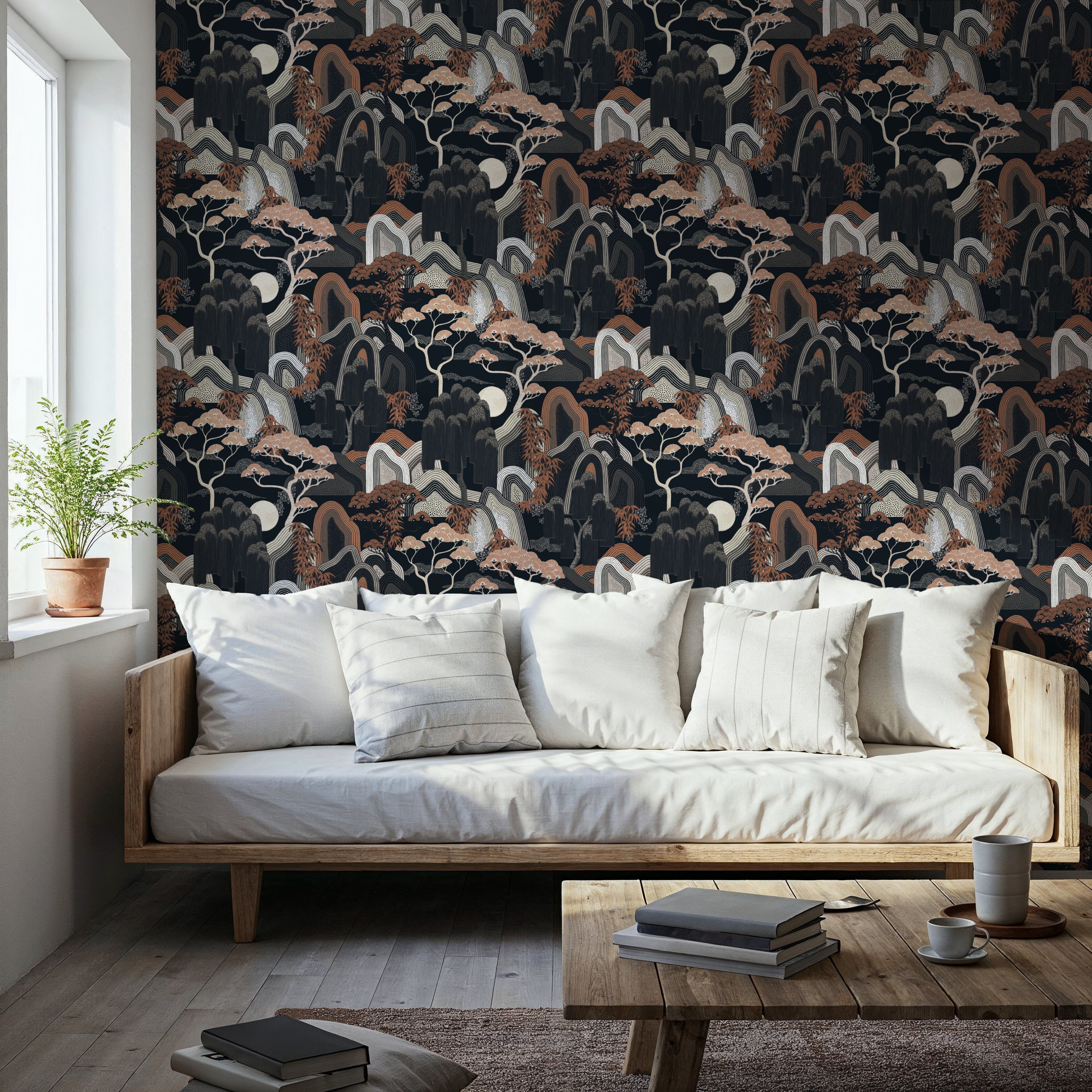 Whispers of the Mountain Pattern, Midnight, Papier peint