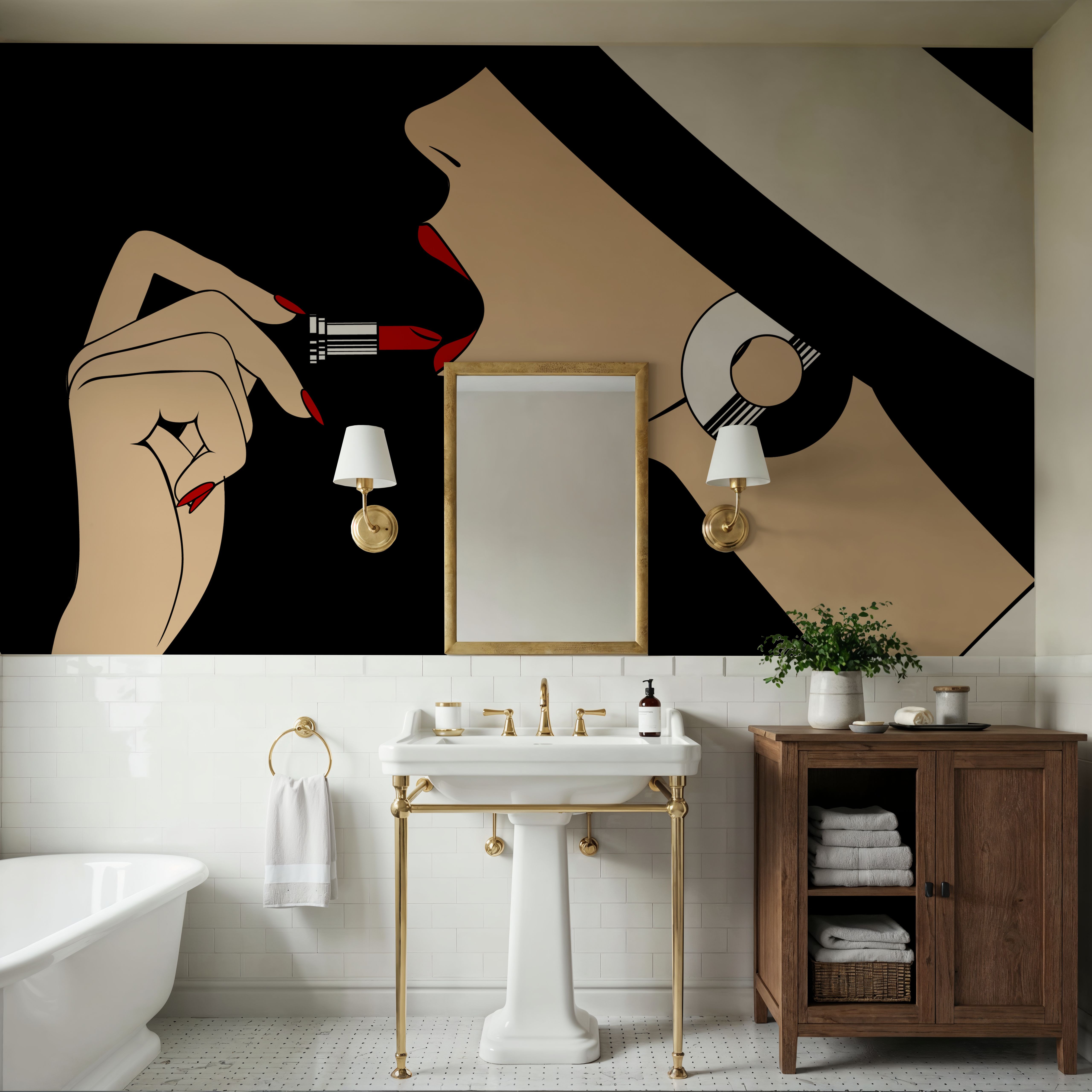 Wall Mural - Retro Glamour Lipstick - Fashion mural wallpaper - Offices - Wallism US - Premium, Textured or Peel & Stick