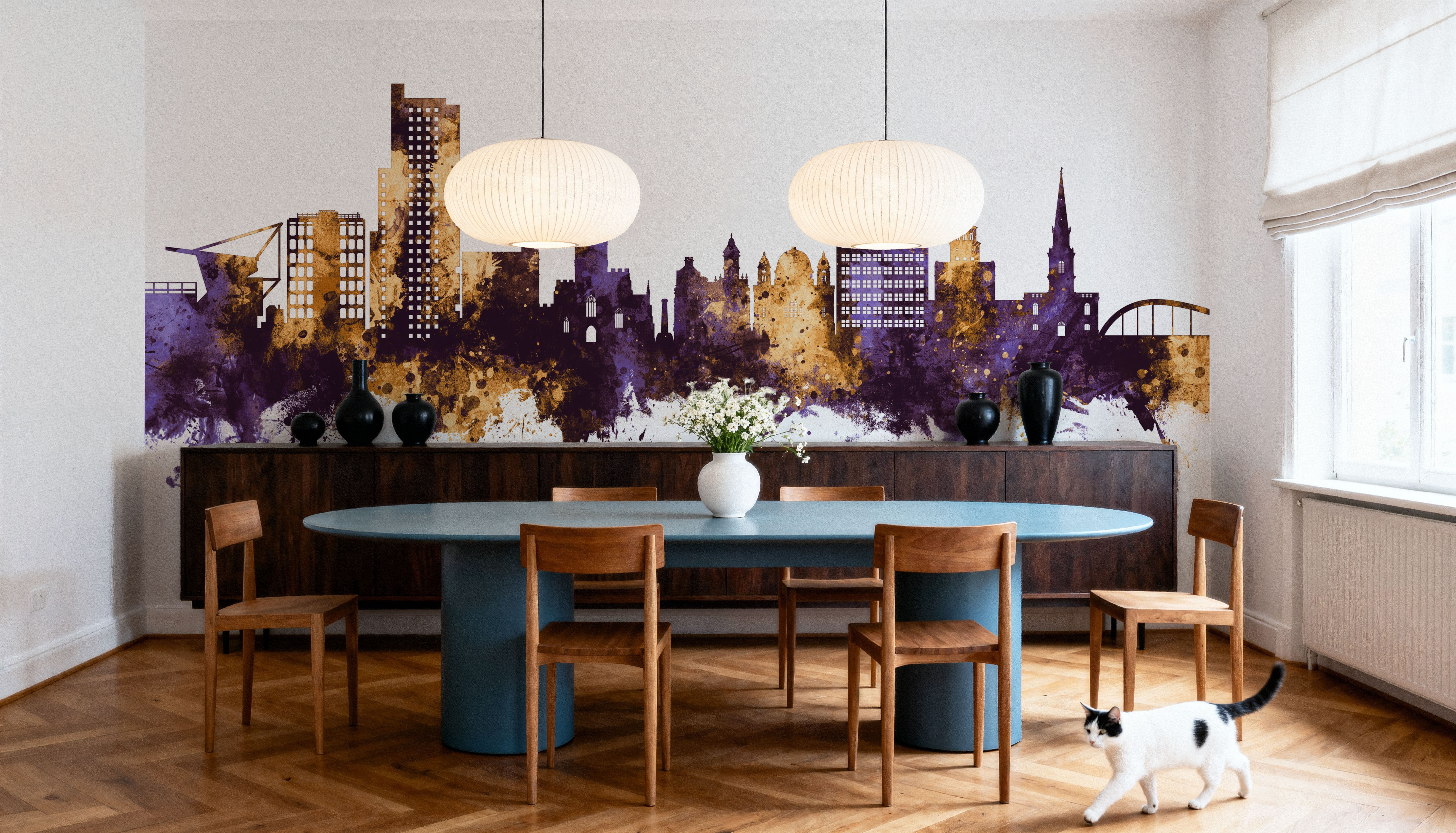 Wolverhampton England Skyline Purple & Gold, Wallpaper