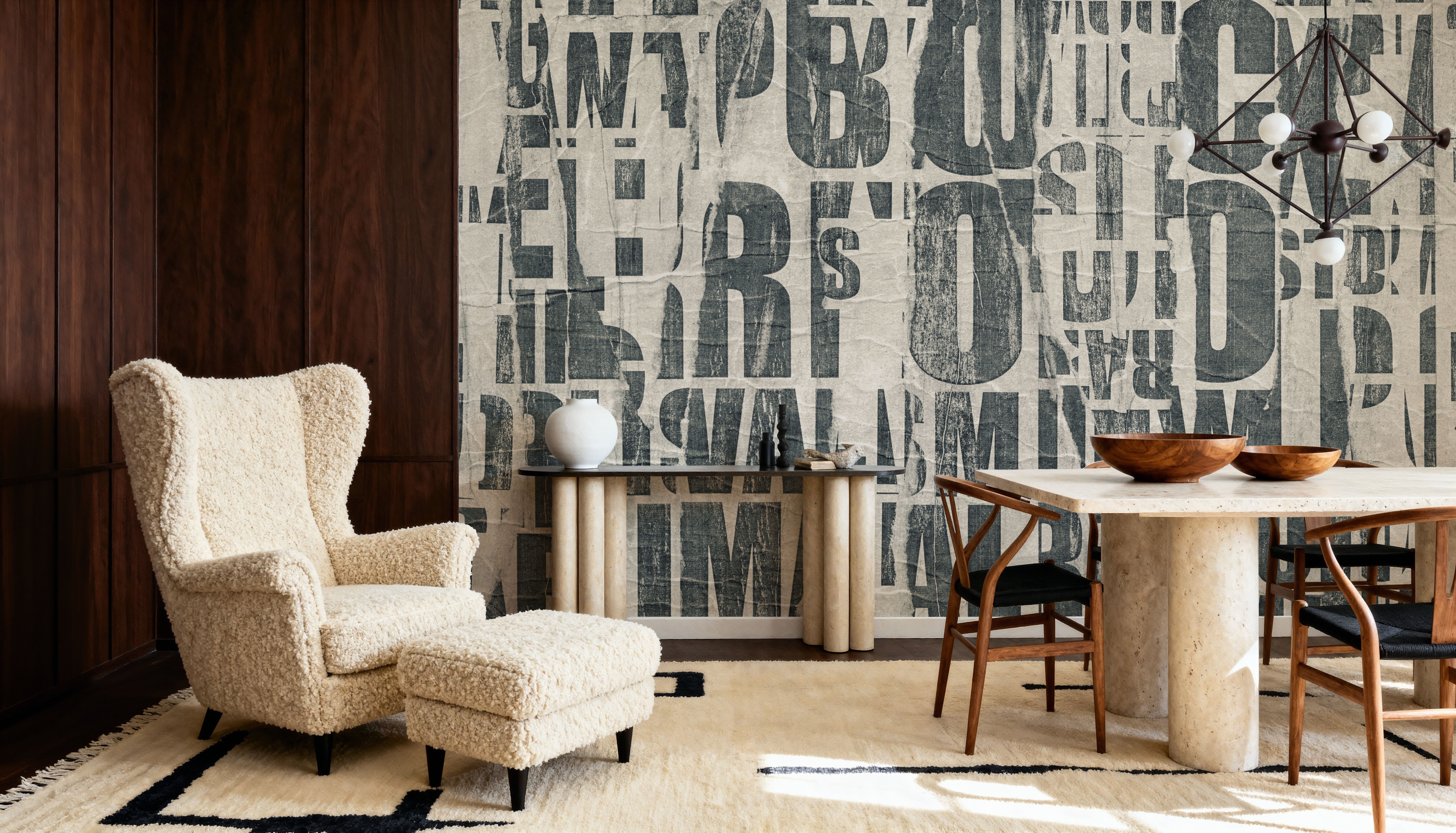 Letterpress Vintage Newspaper Collage, Behang