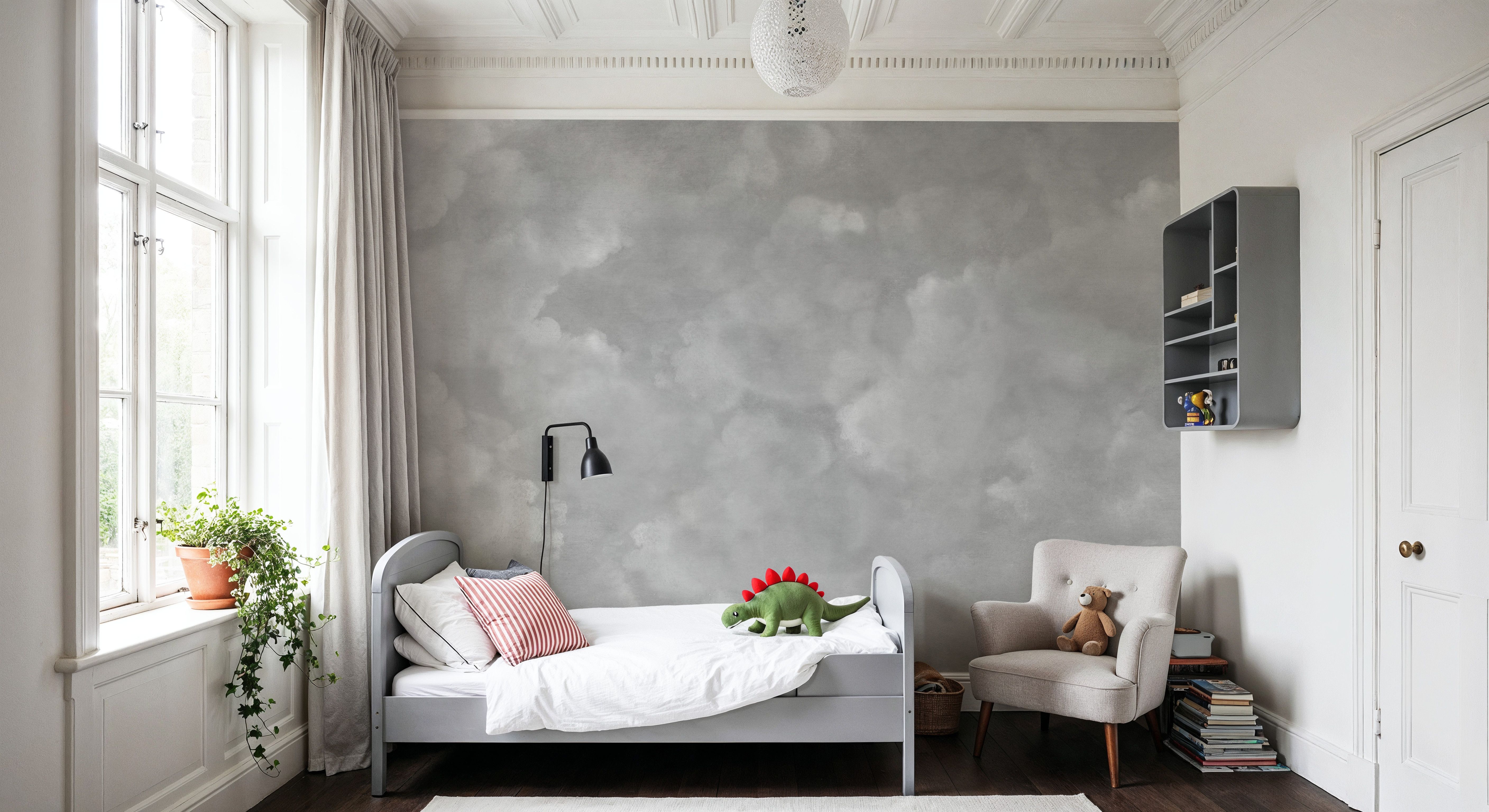 Painted Dreamy Clouds, Gray, Wallpaper