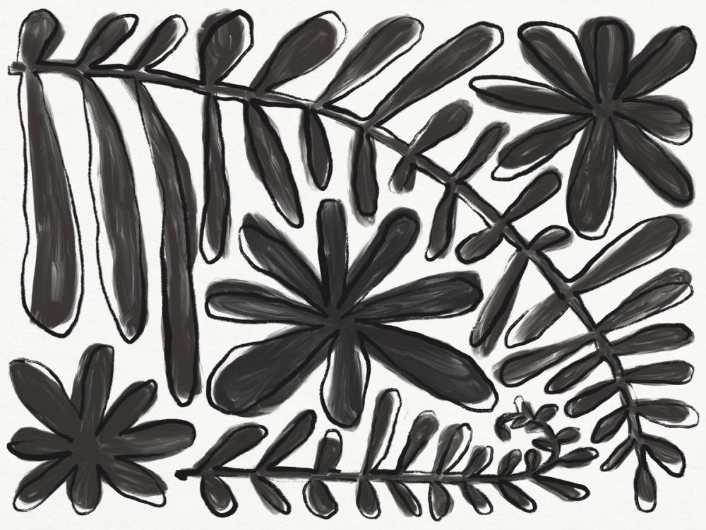 Fern and Flower Lines Black
