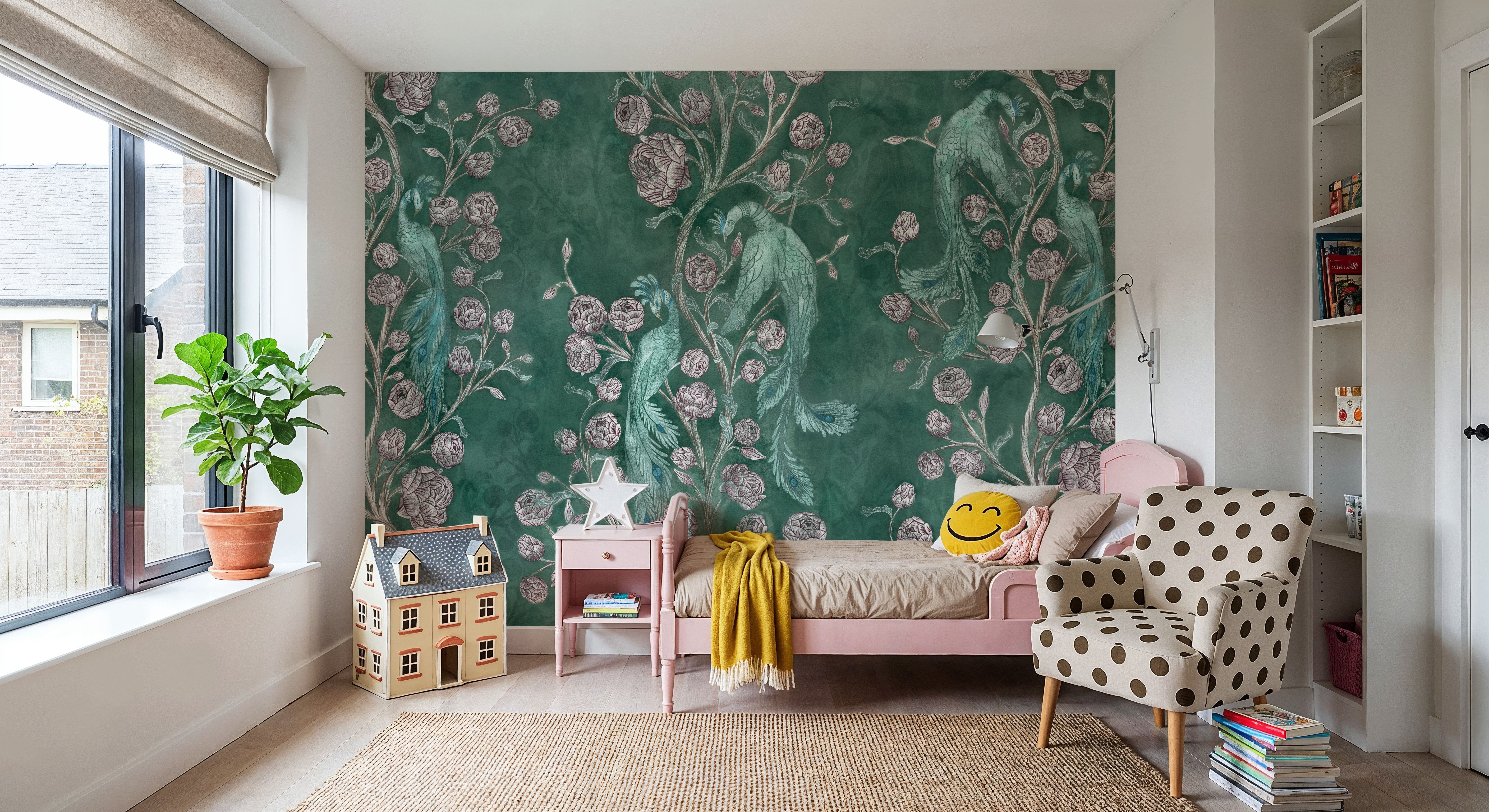 Peacock and Peony Chinoiserie Pale Green
