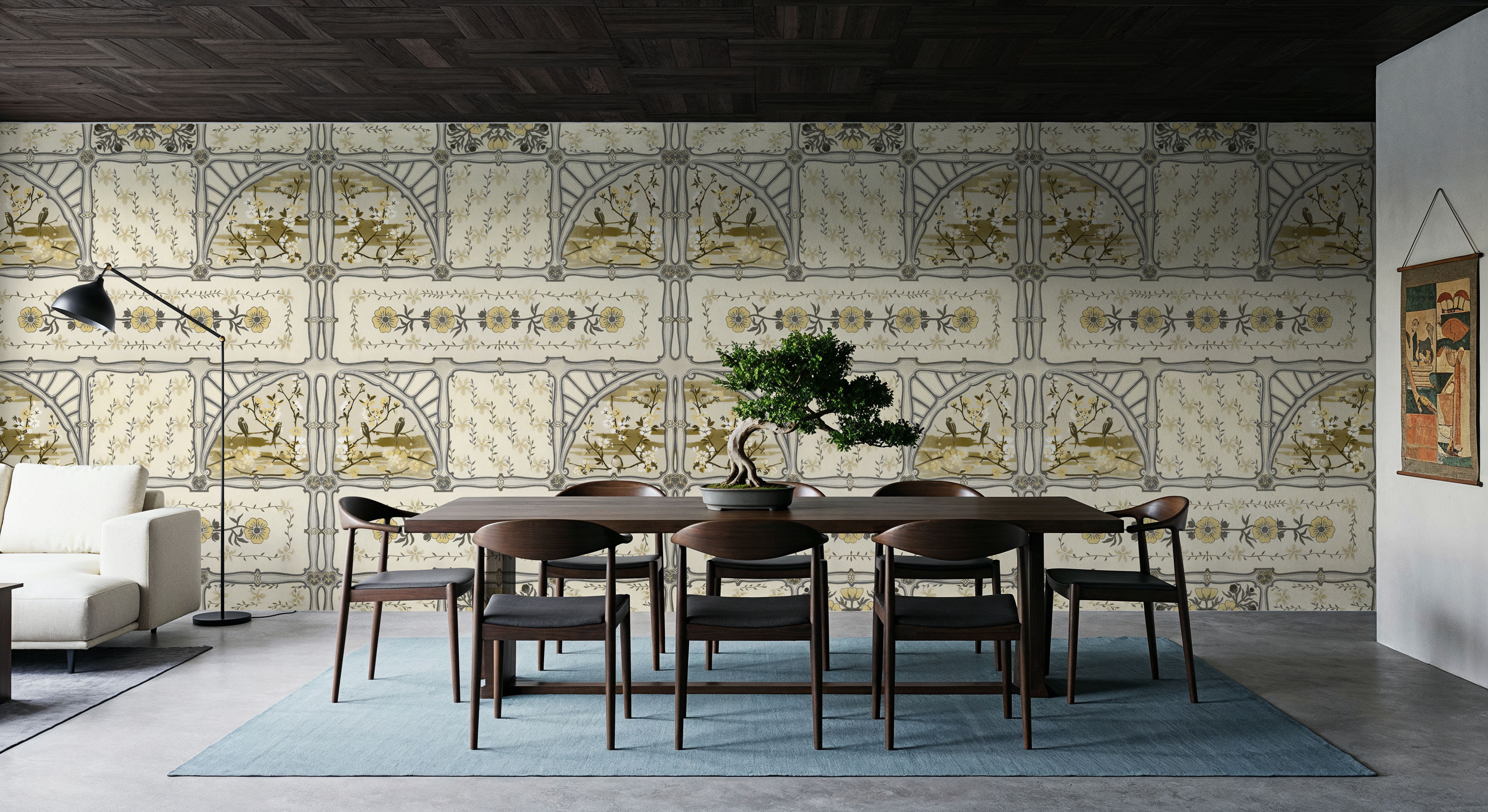 Sakura & Bird, Olive, Wallpaper