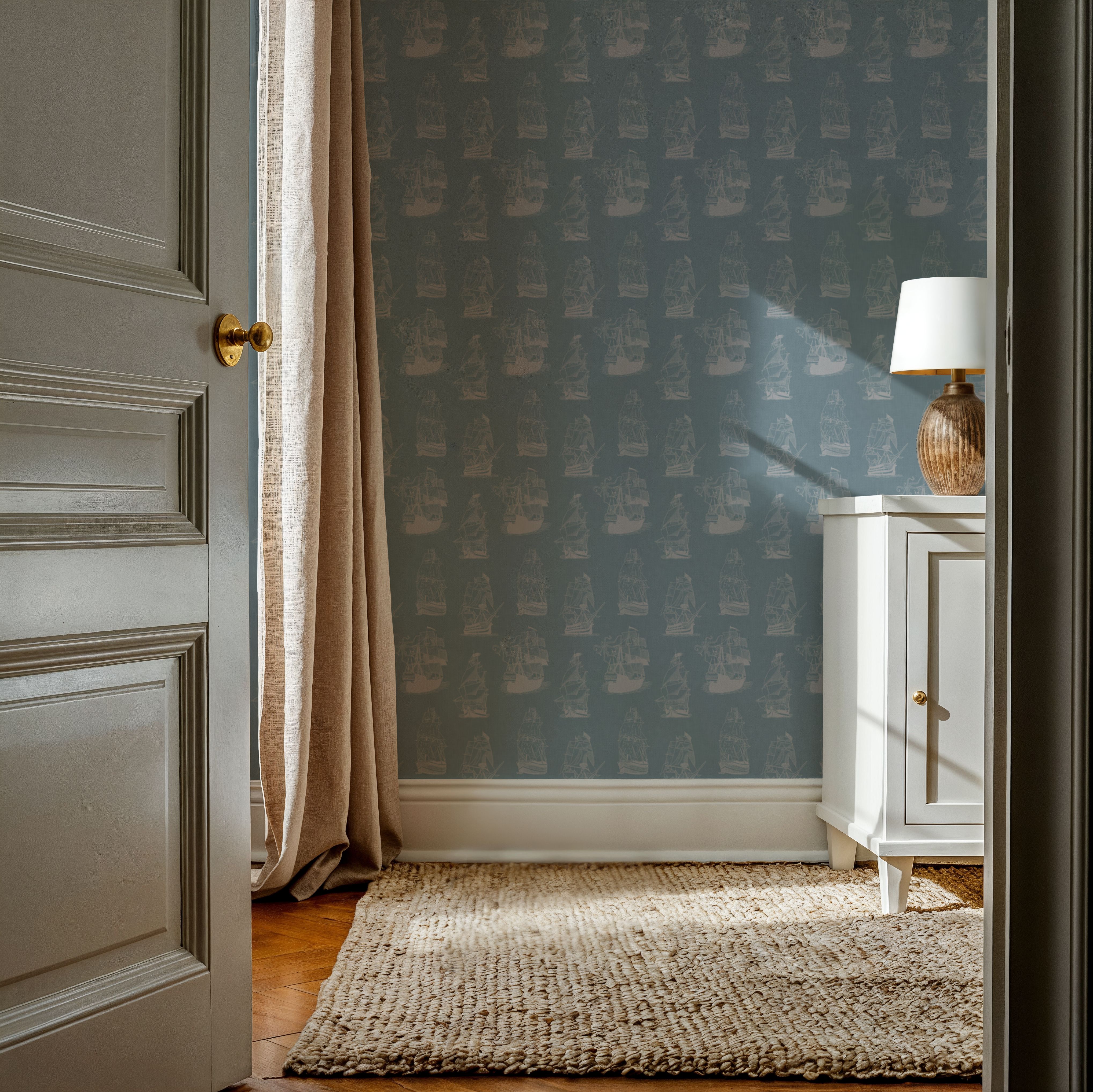 Pirate Ships Steel Blue, Papier peint