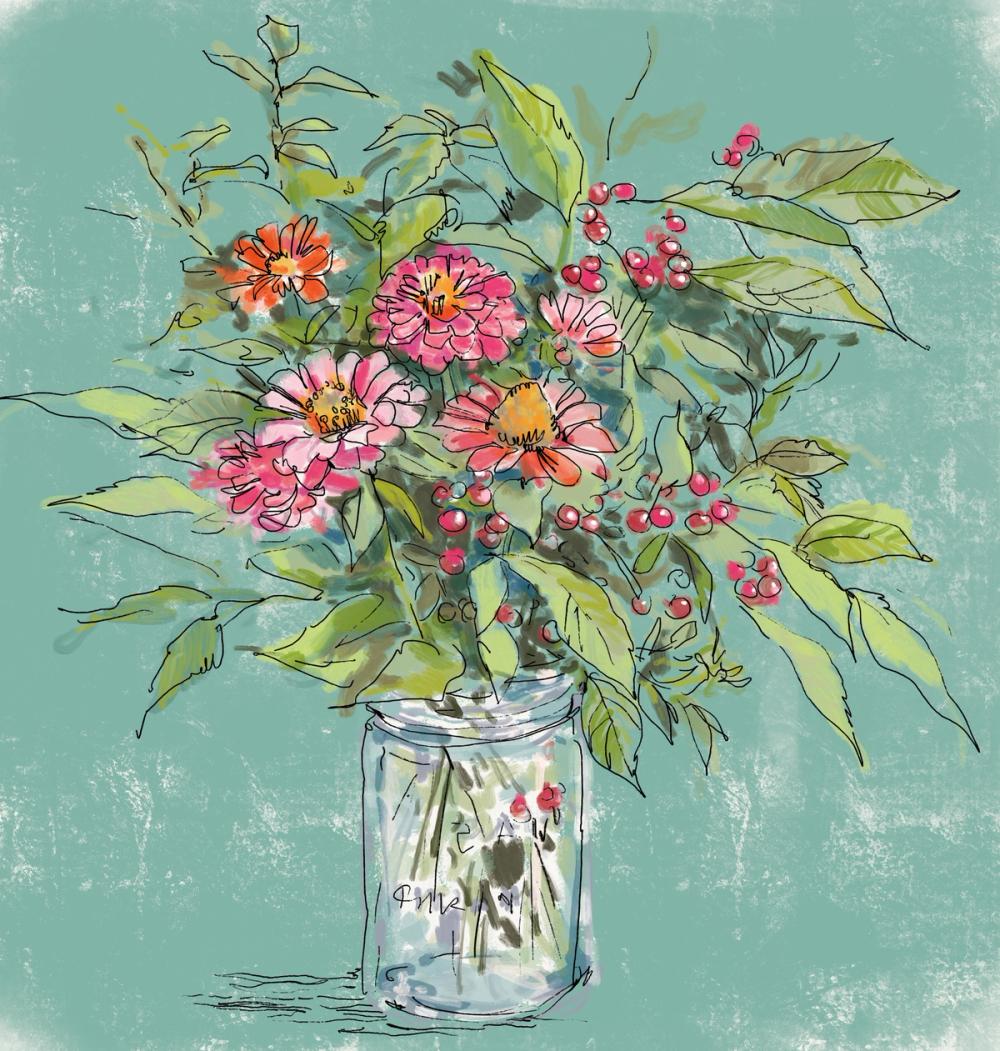 Zinnias in Glass Jar