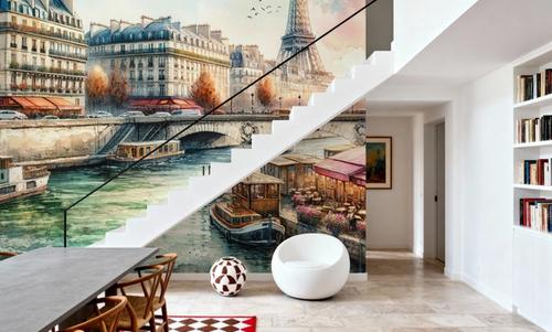Parisian River Scene with Eiffel Tower