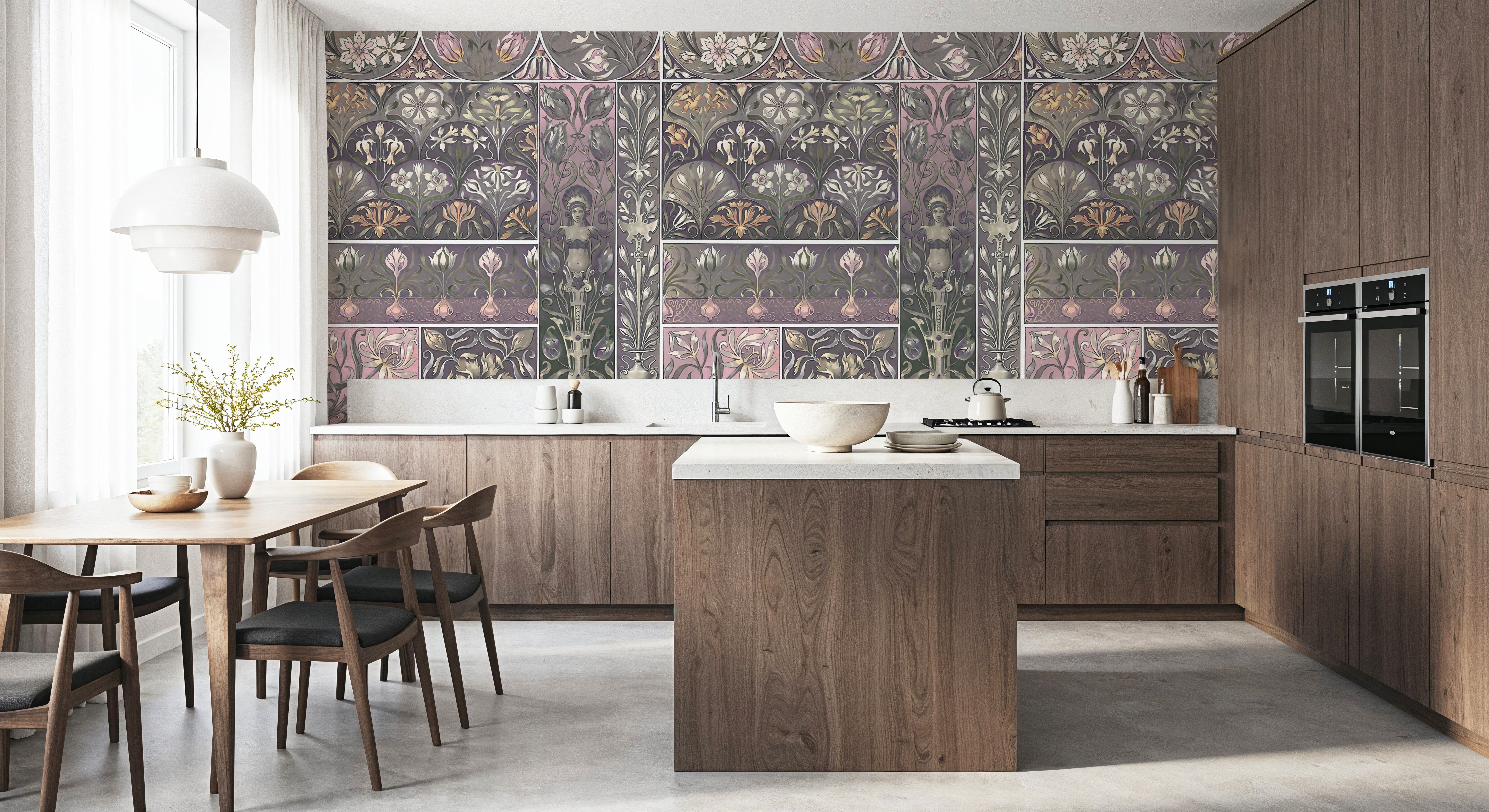 Art Deco Floral Wall Pink