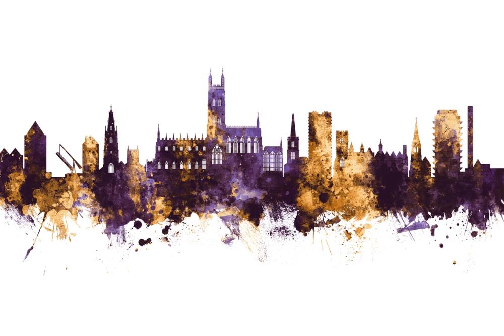 Gloucester England Skyline Purple & Gold