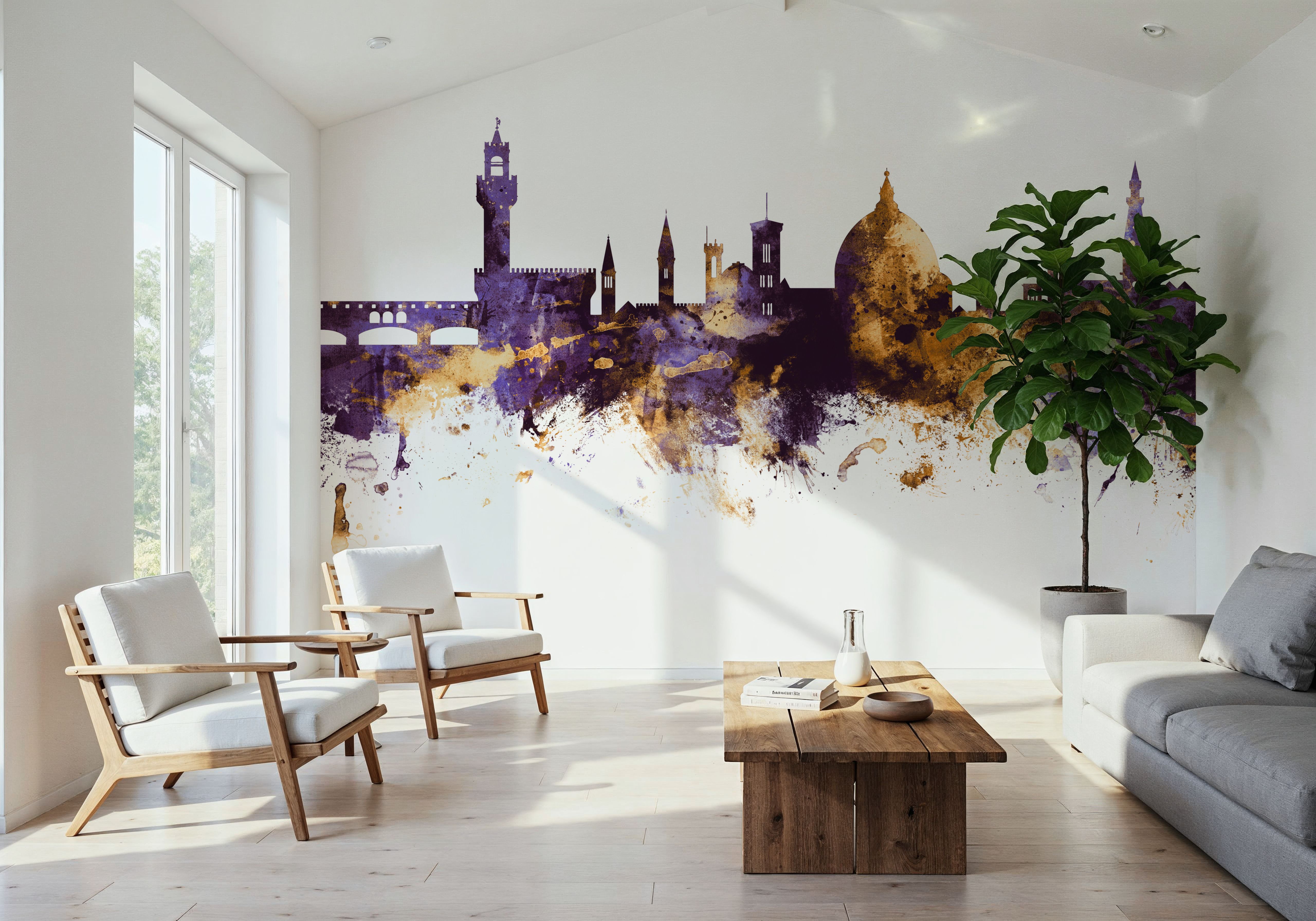 Florence Italy Skyline Purple & Gold, Wallpaper