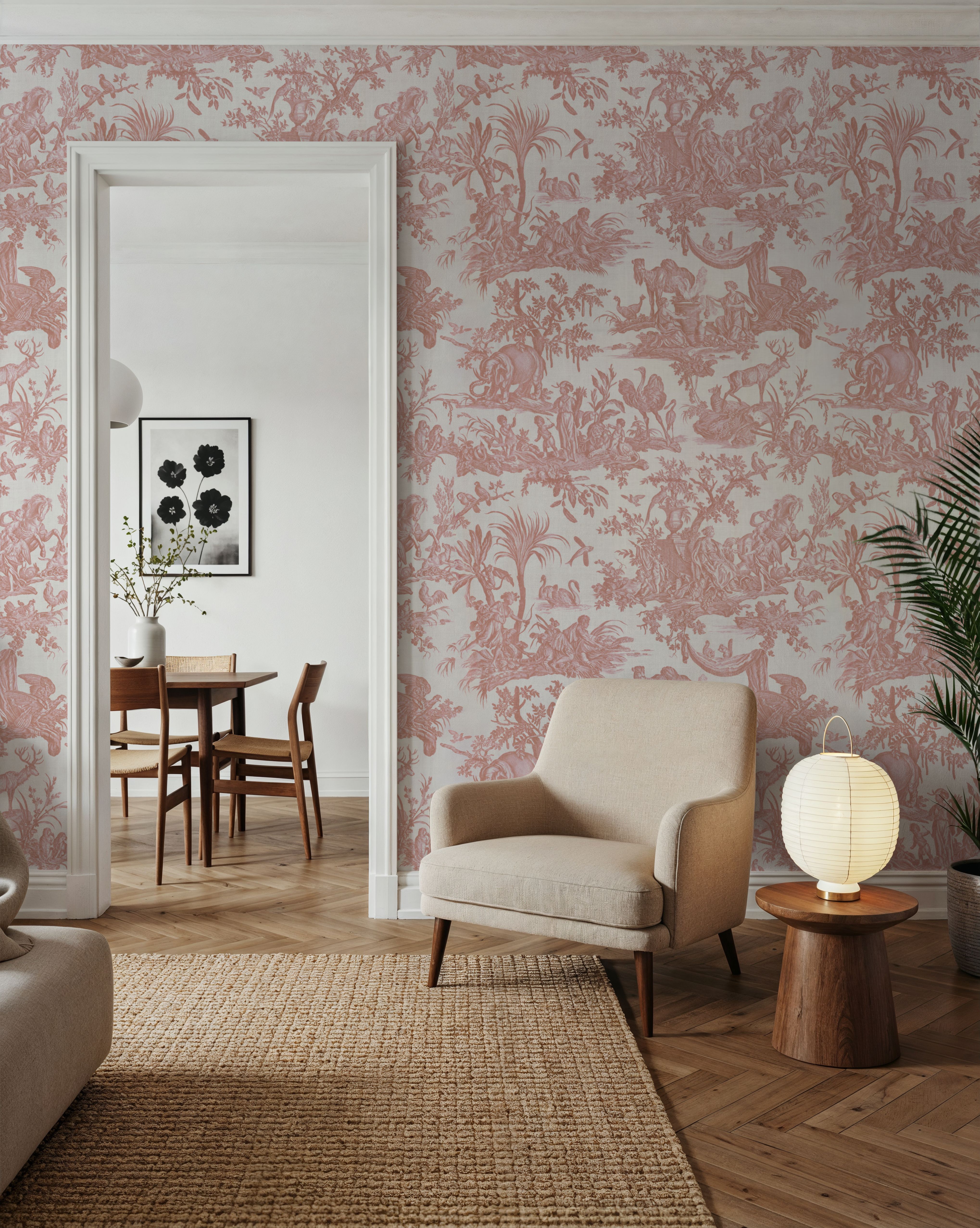 Patinated Linen Toile de Jouy, Rose