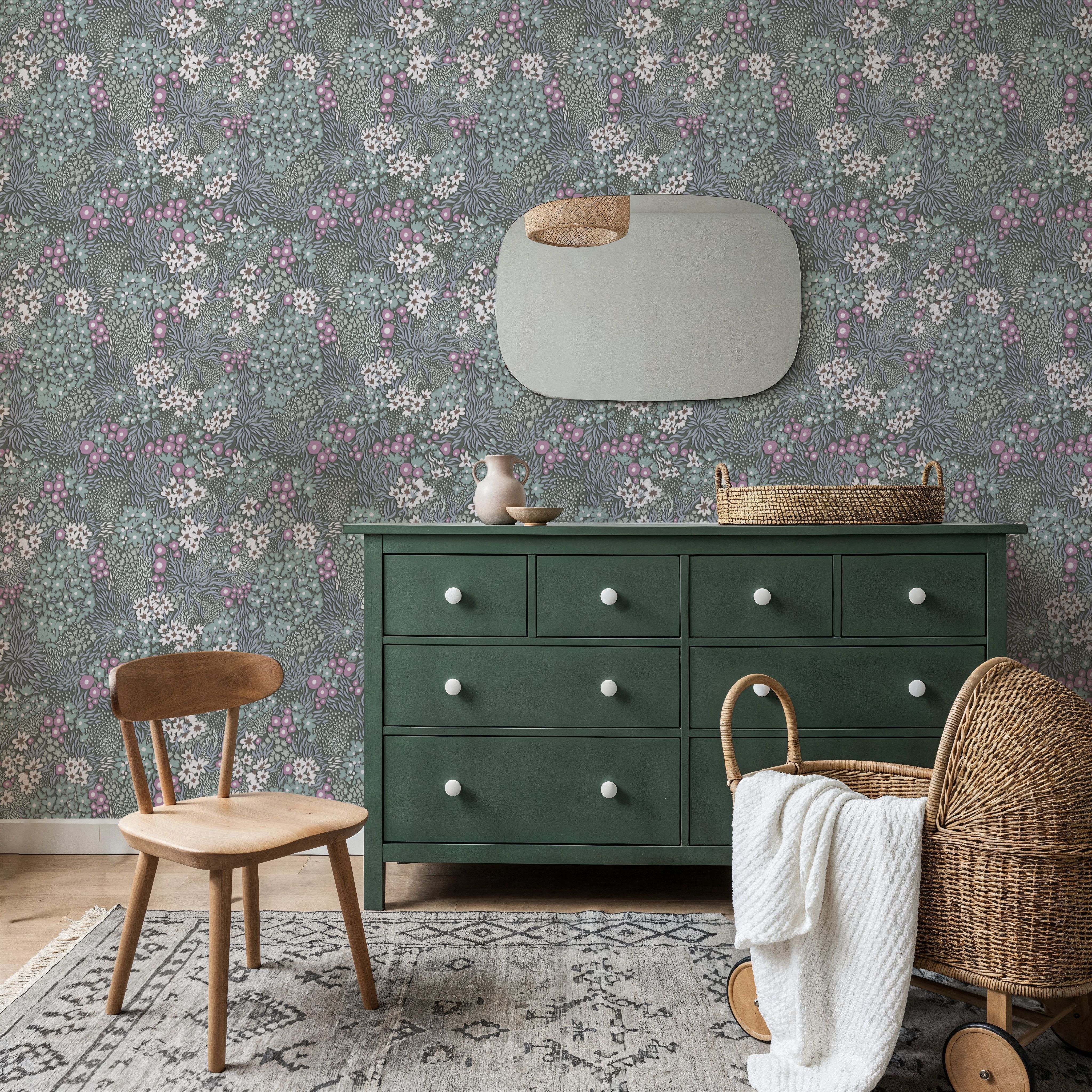 Floral Sparklers, Sage, Wallpaper