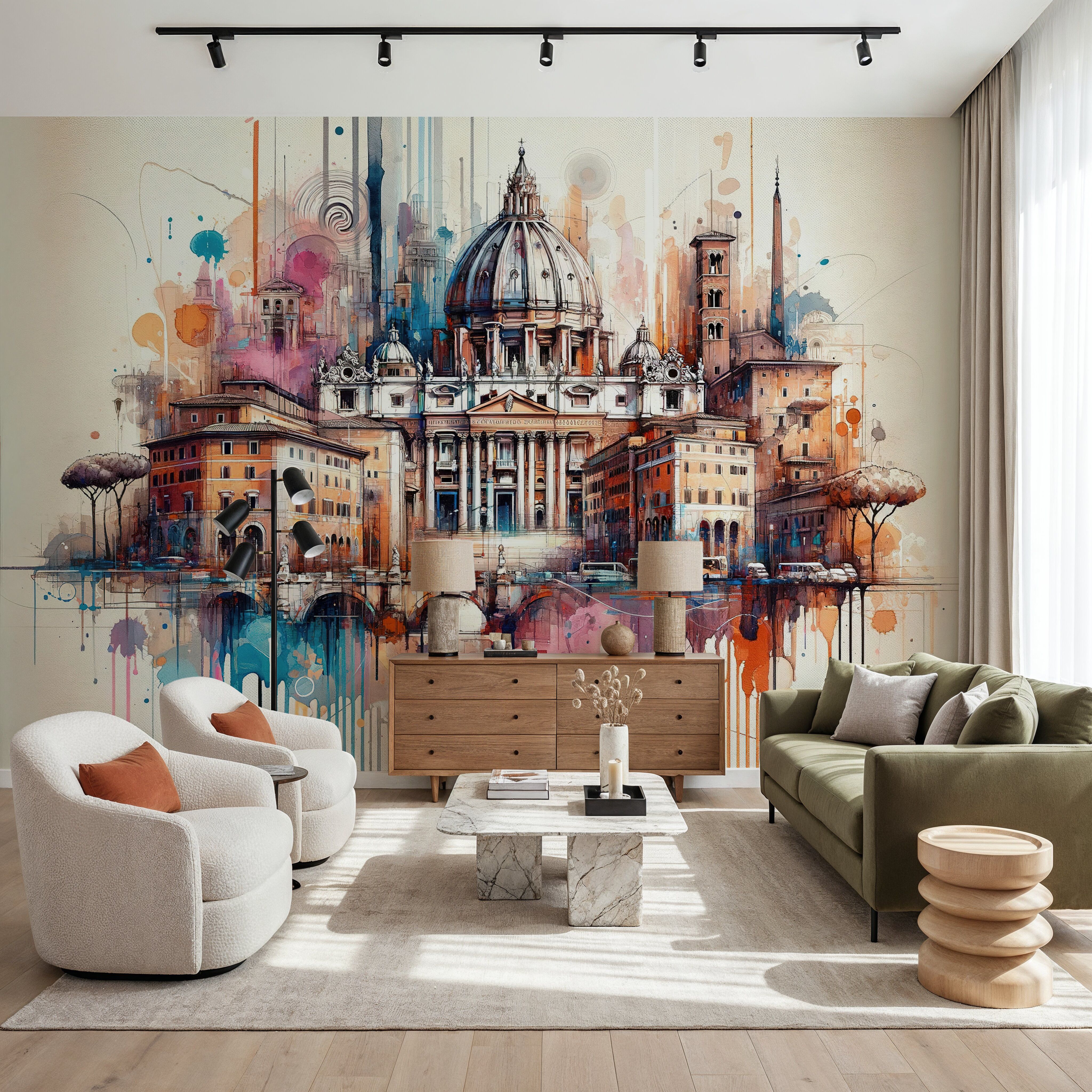 Watercolor Rome Skyline