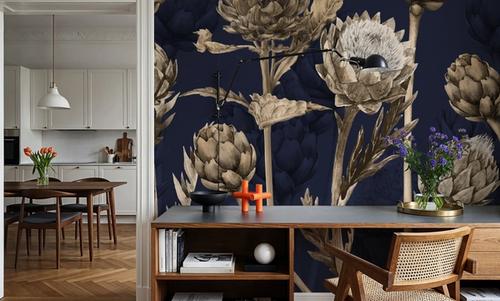 Artichoke Blooms, Navy Blue