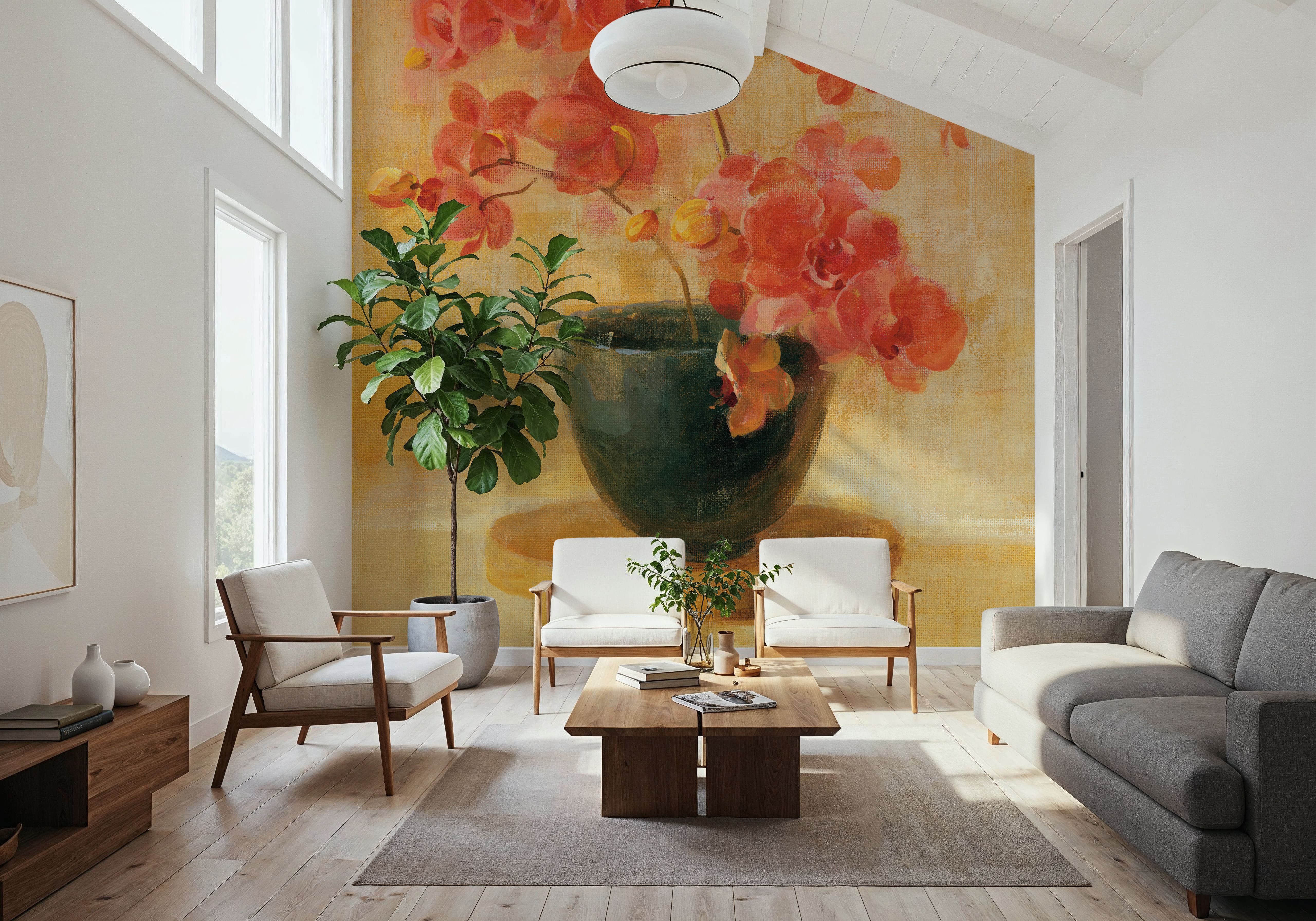 Pink Orchids in Black Vase