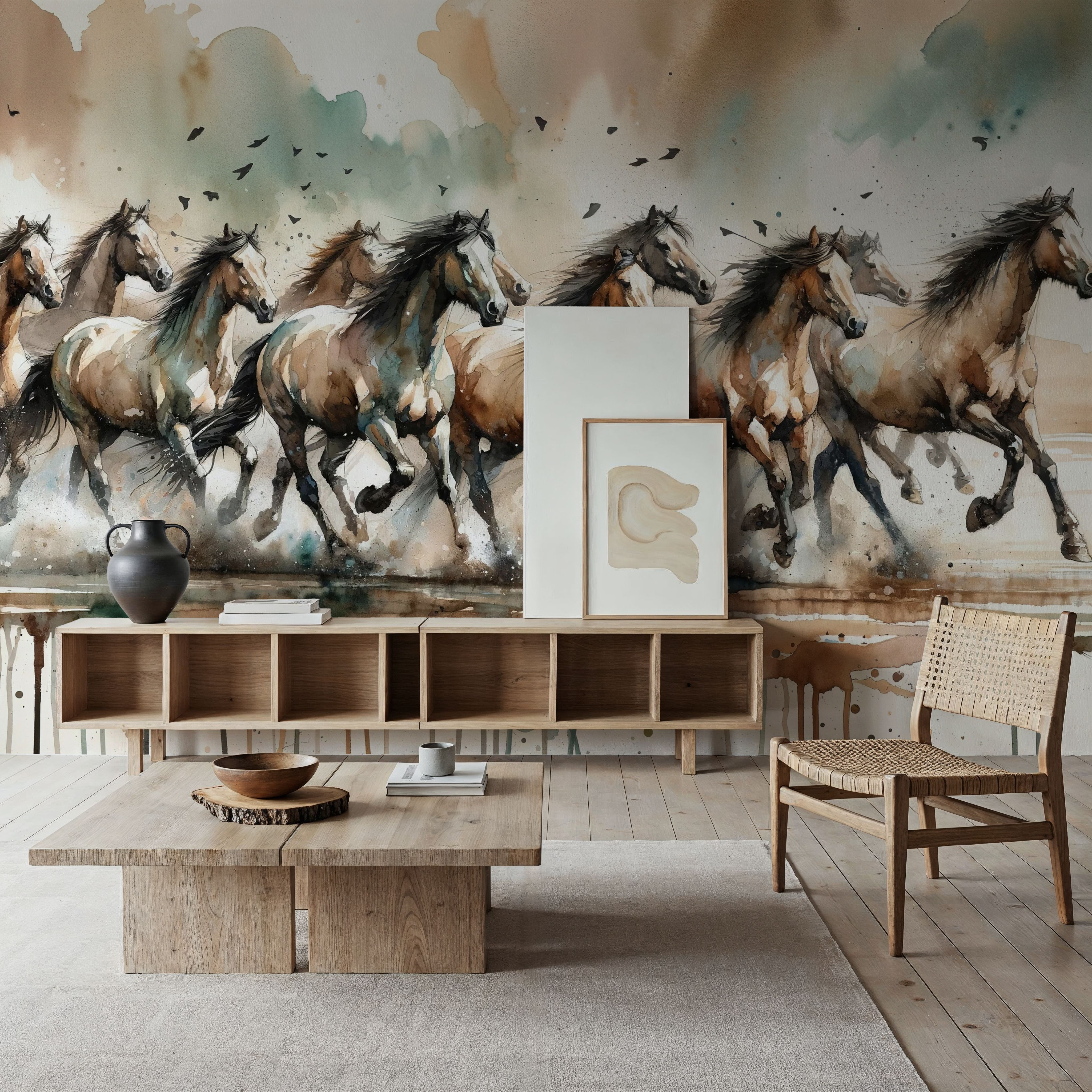 Horses Galloping Watercolor