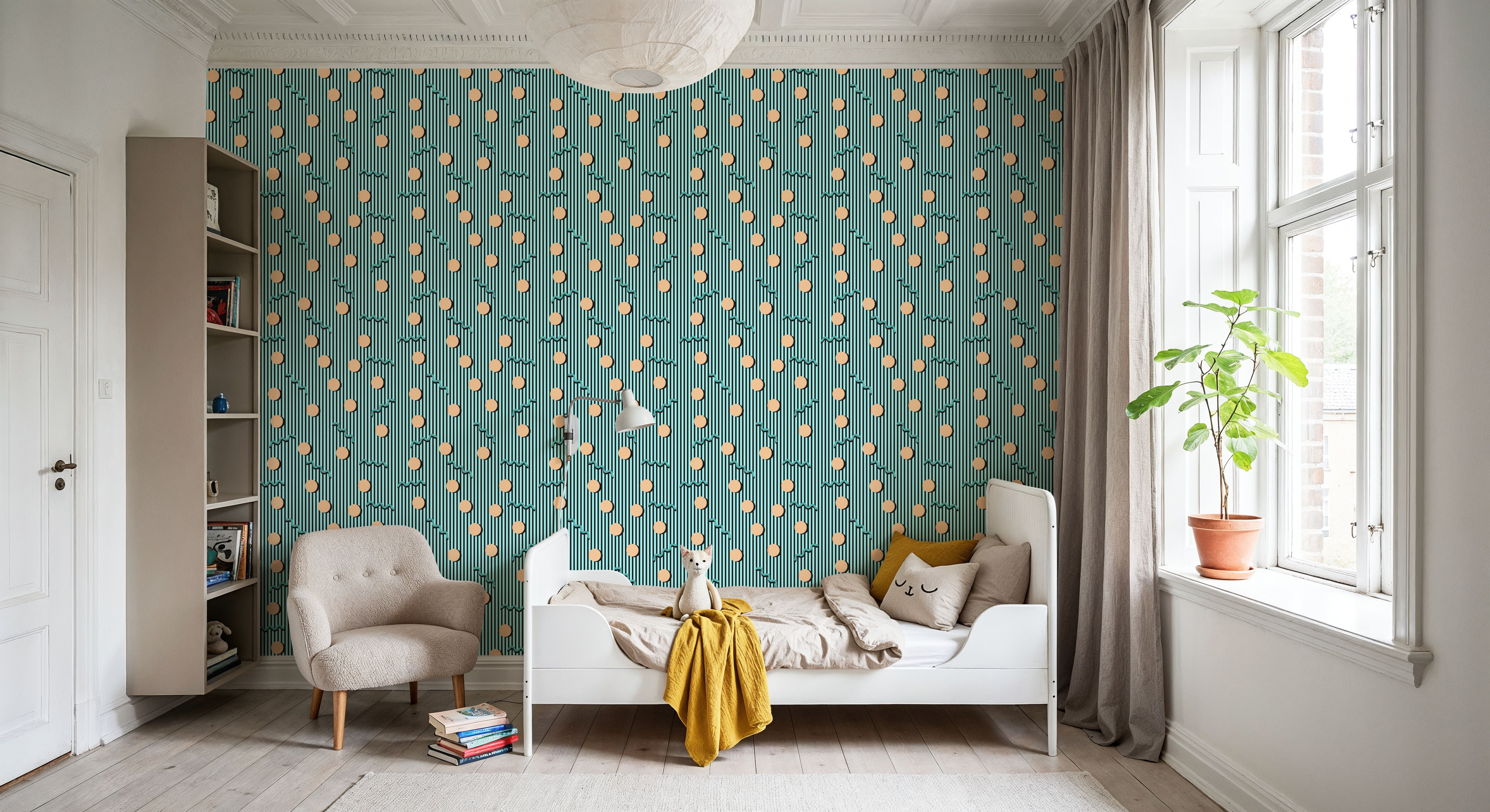 Memphis Dots & Stripes, Cyan