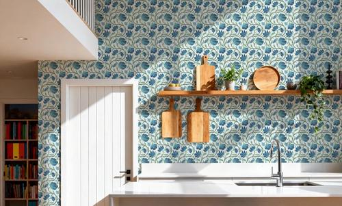 Indial Floral, Teal on Cream