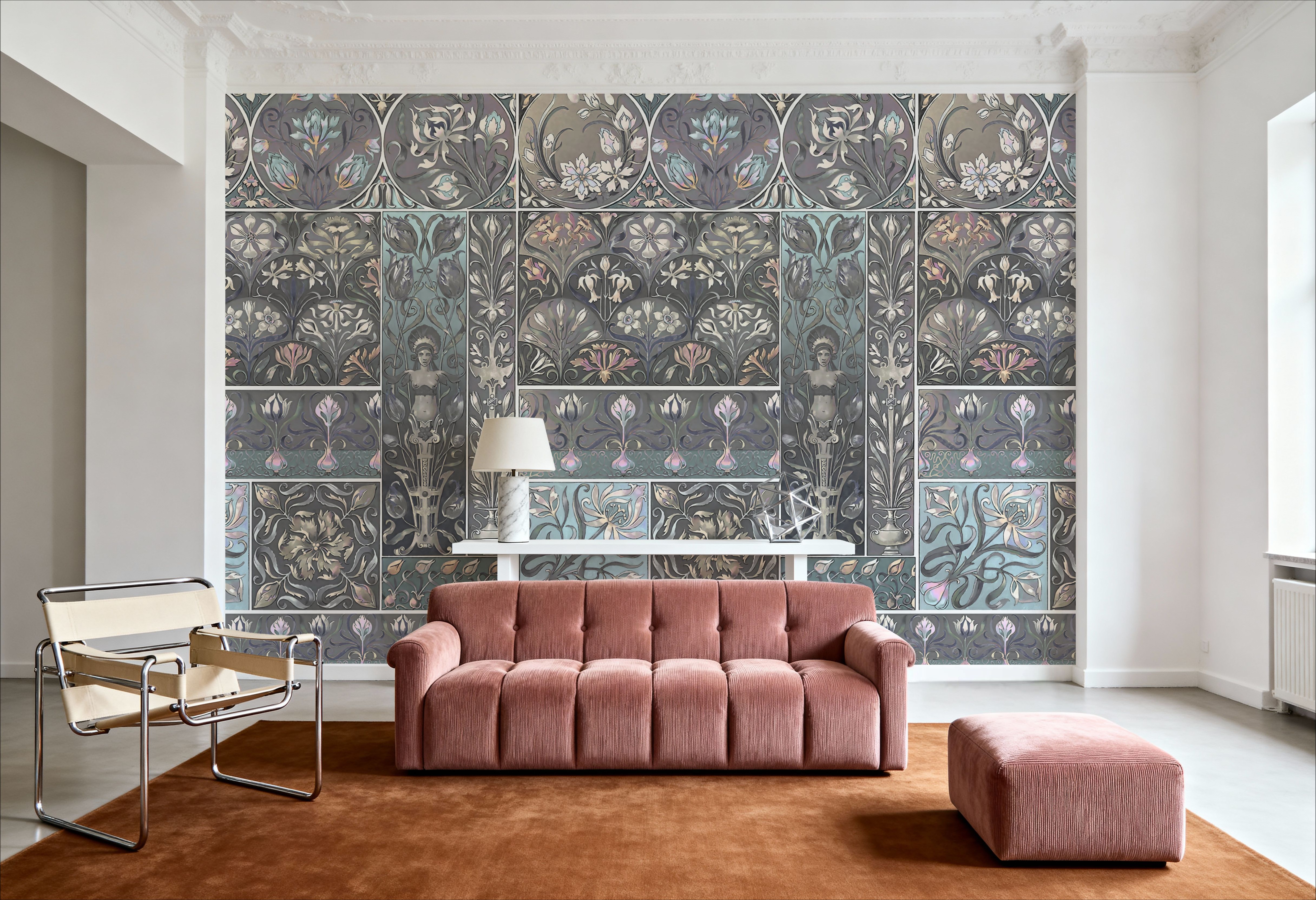 Art Deco Floral Wall Blue