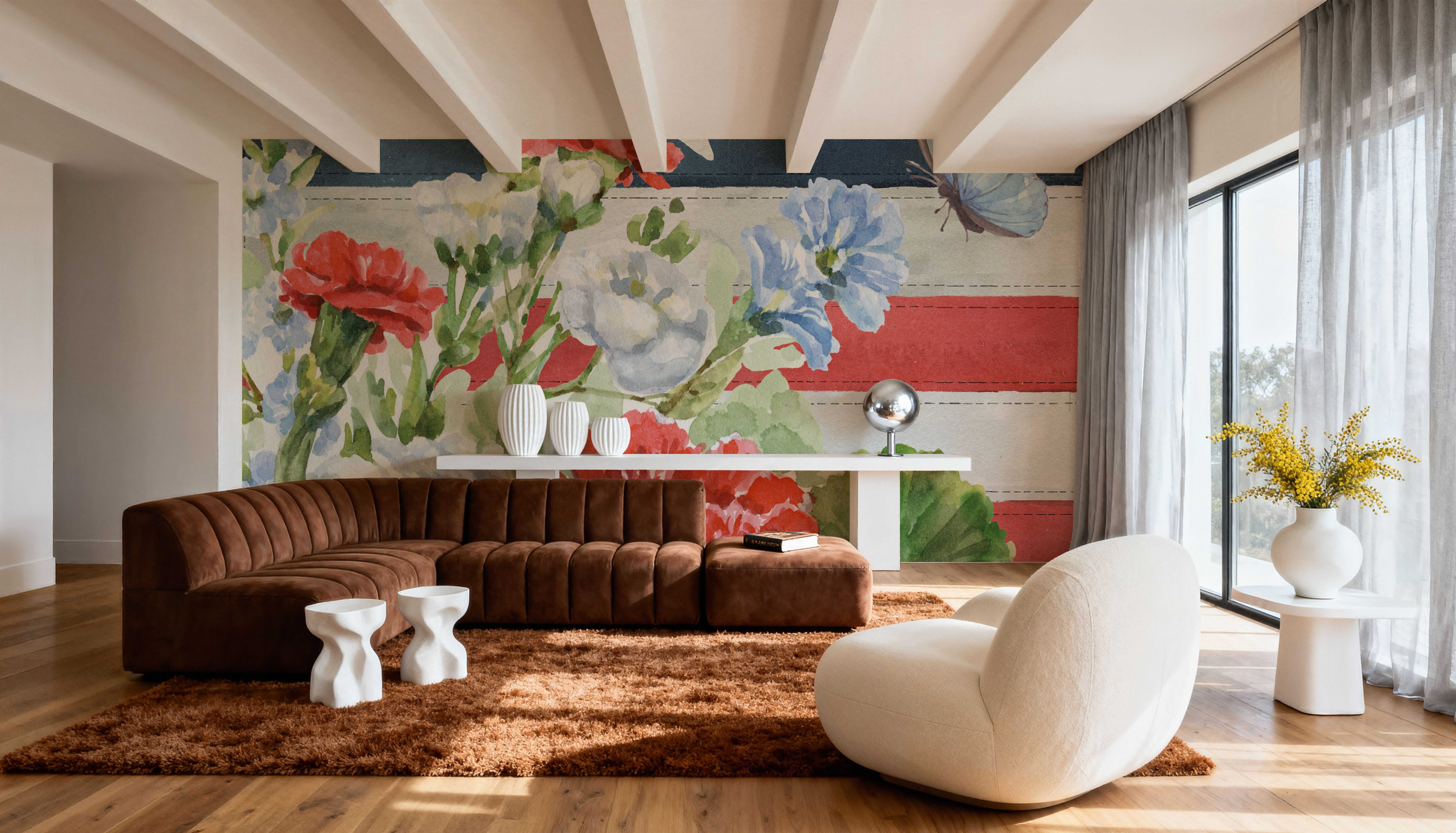 Red White and Blue Floral VI, Wallpaper