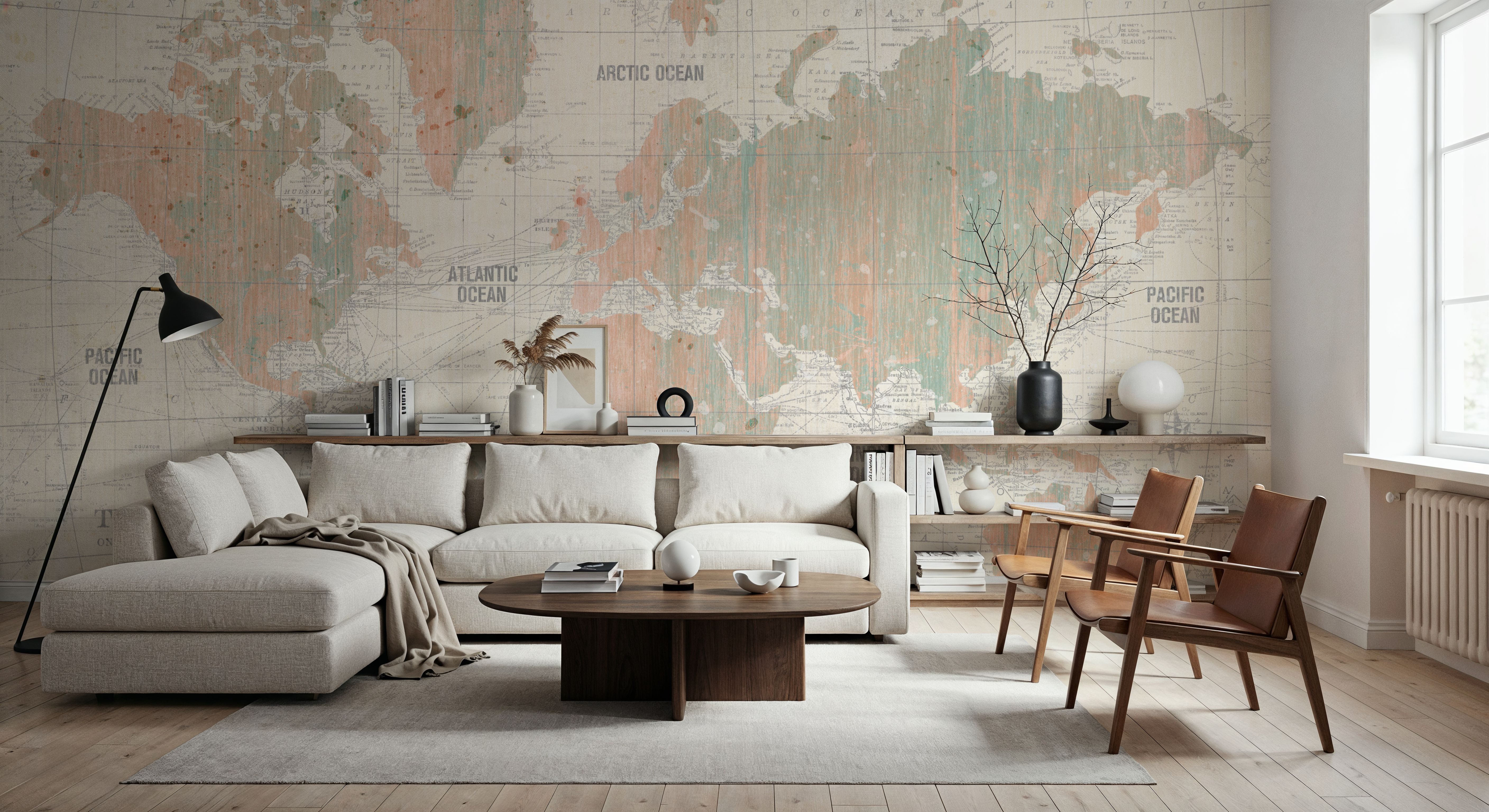 Old World Map Blush and Mint, Wallpaper