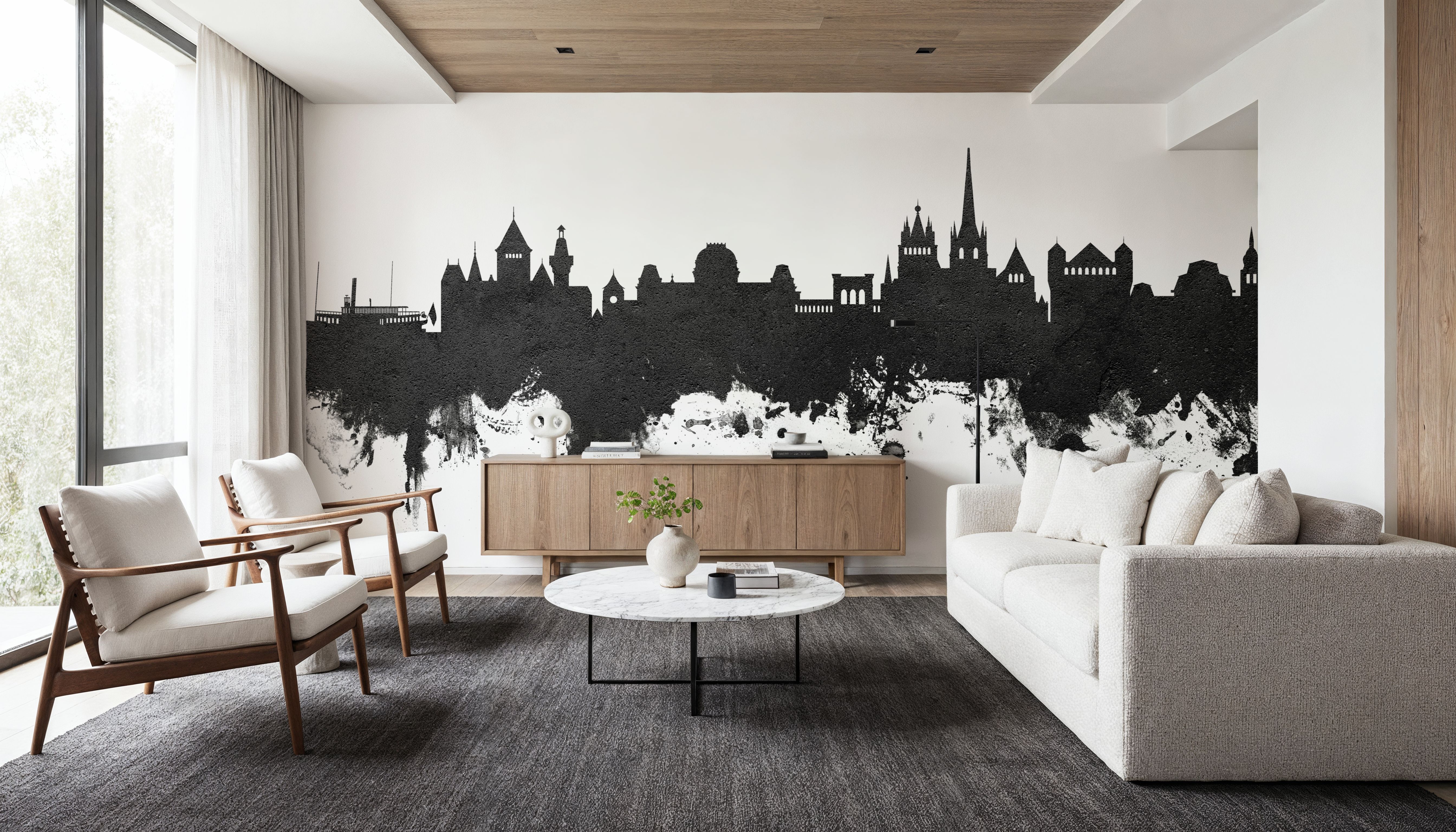 Lausanne Switzerland Skyline Black & White