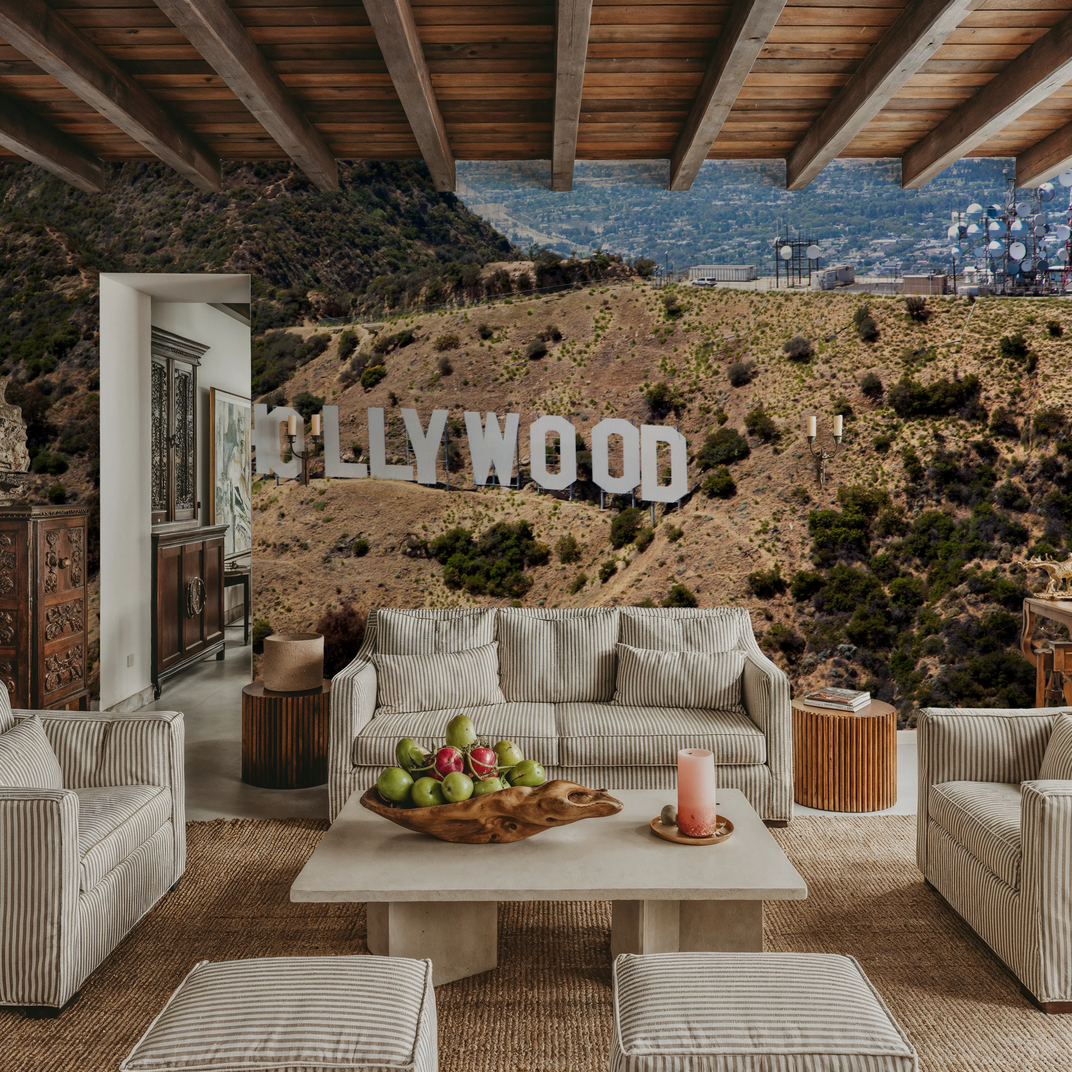 Fotobehang - The Hollywood Sign - Bergen Monumenten Mural - Bruin - Kantoorruimtes - Wallism België - Zelfklevend of Vliesbehang